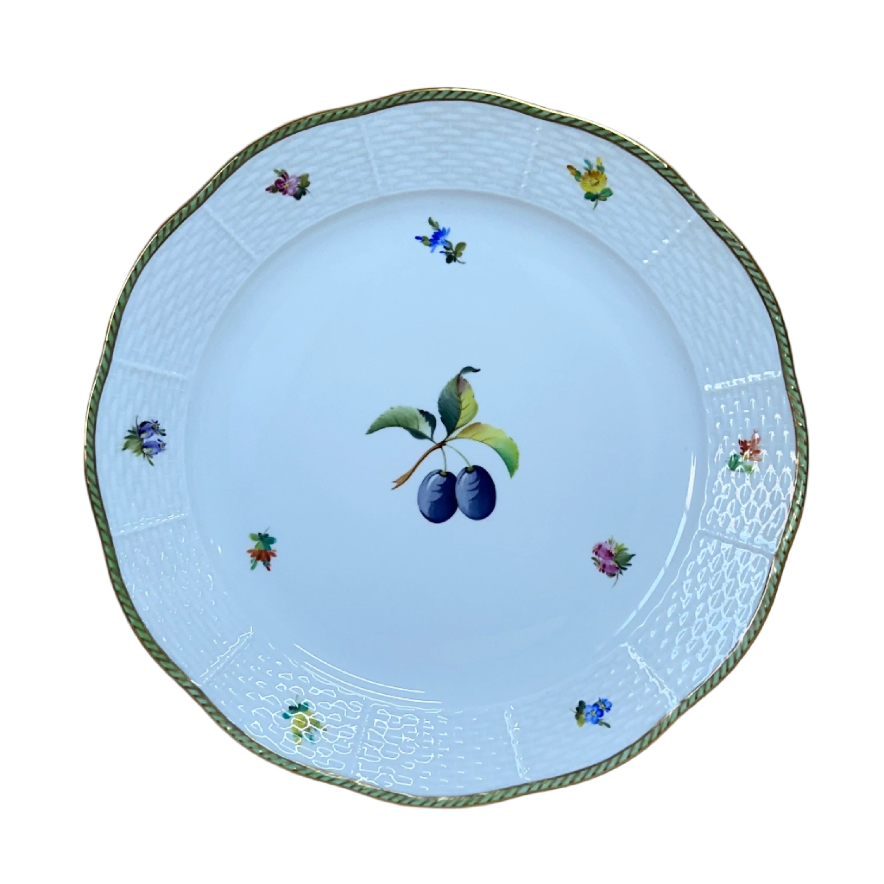 Set of 2 Herend Fruits Sketch Prune Porcelain Dinner Plate 524-0-00/EDF-2