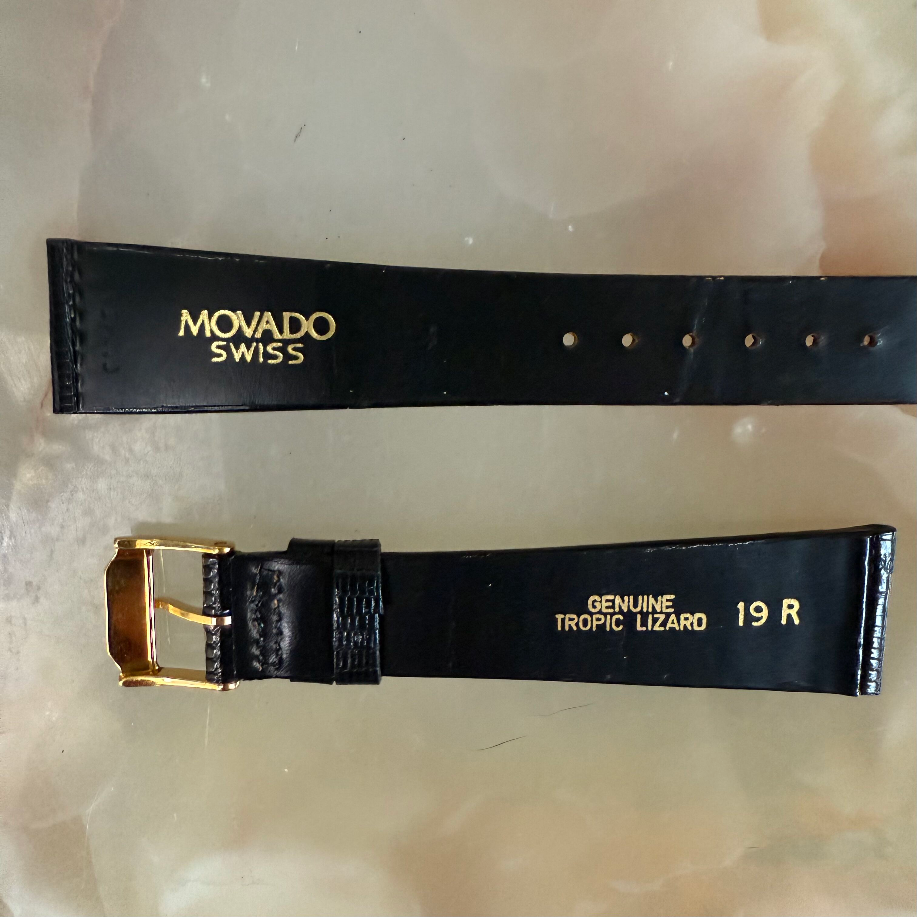 Authentic Movado Black Lizard Watch Strap Band 19mm with Buckle