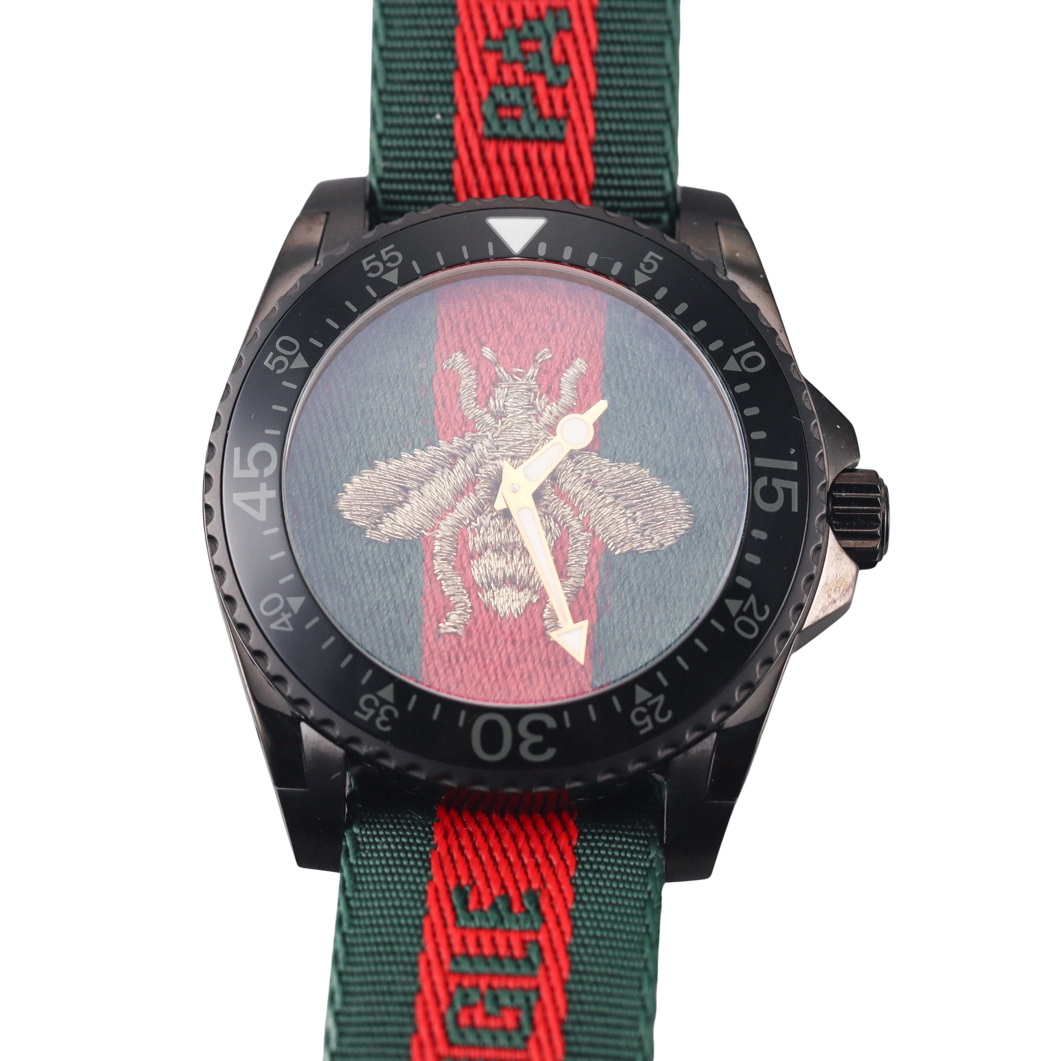 Gucci Dive Bee Embroidered Dial Nylon Men's Watch YA136216