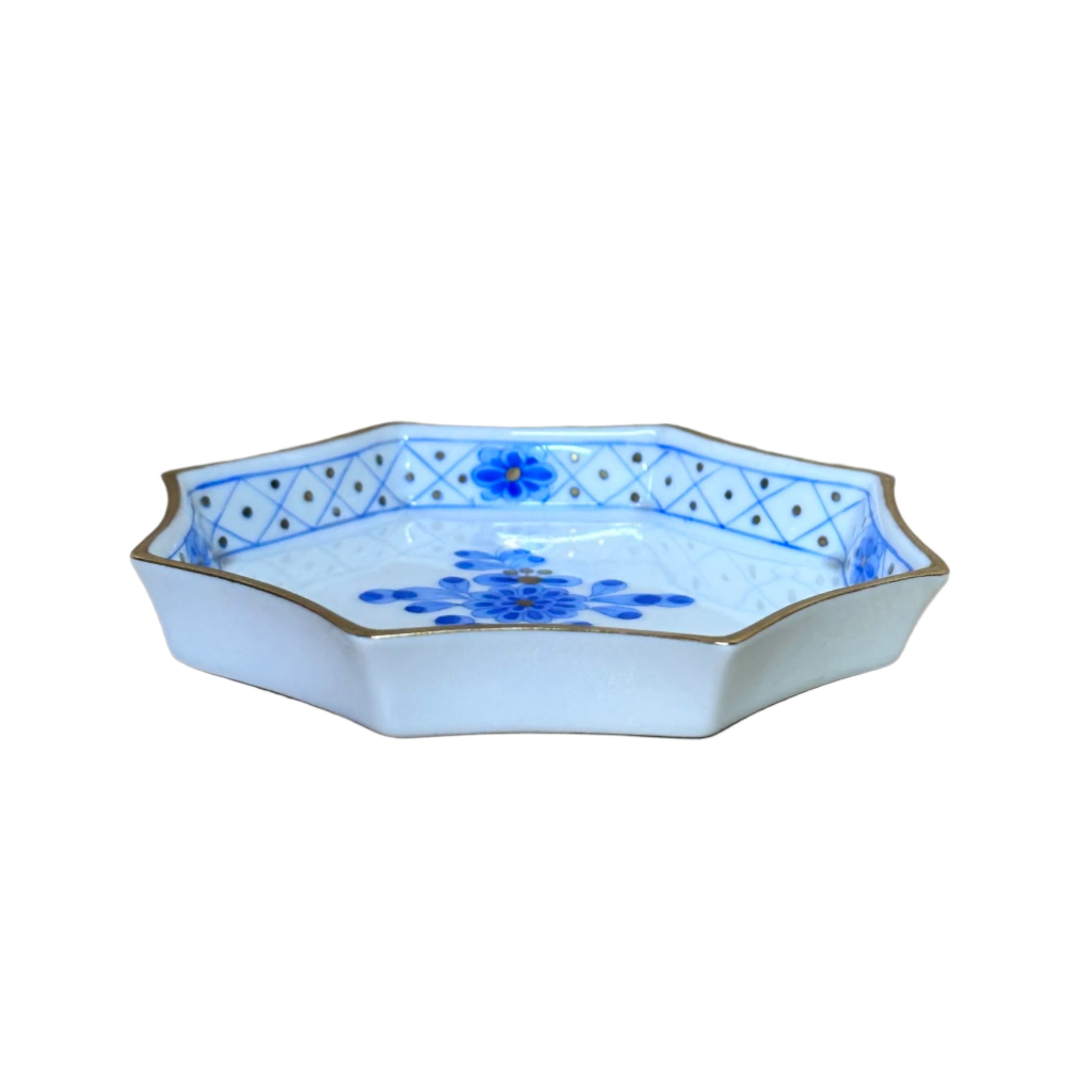 Herend Waldstein Blue Porcelain Octagonal Pin Tray Trinket Dish 8753/WB-3