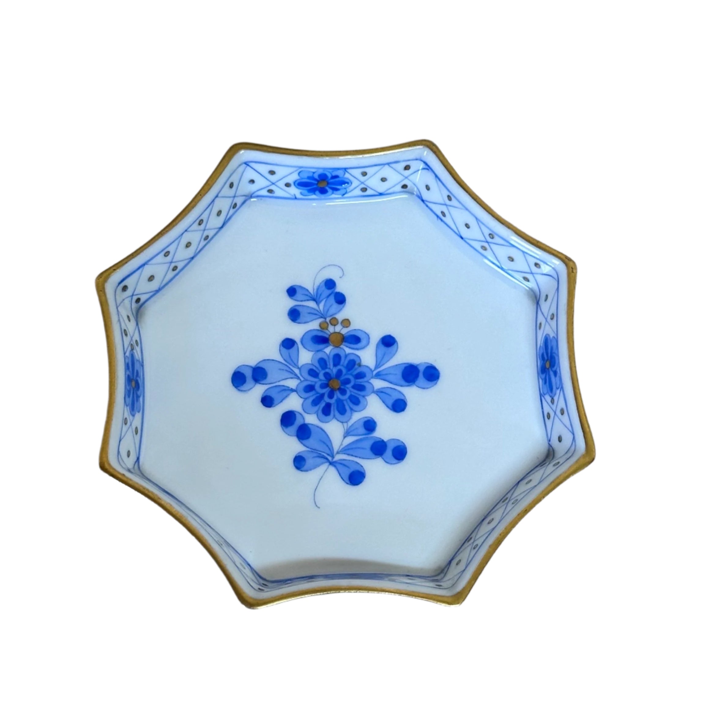 Herend Waldstein Blue Porcelain Octagonal Pin Tray Trinket Dish 8753/WB-3
