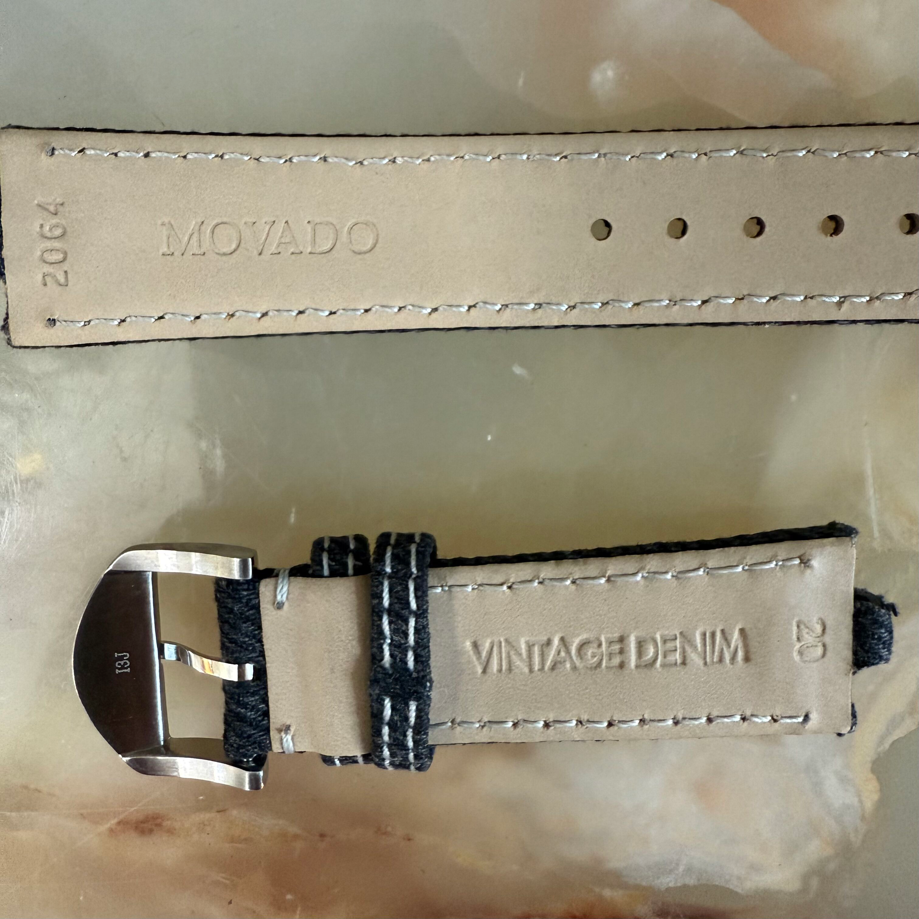 Authentic Movado Black Denim Leather Watch Strap Band 20mm with Buckle 2064
