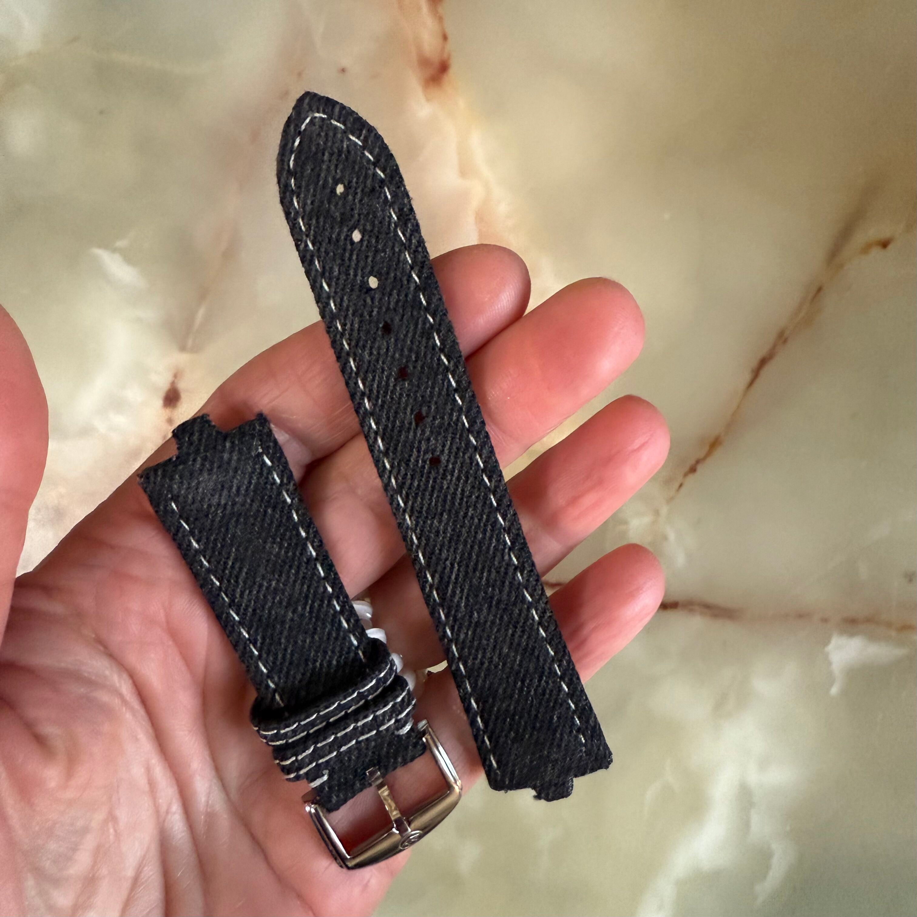 Authentic Movado Black Denim Leather Watch Strap Band 20mm with Buckle 2064