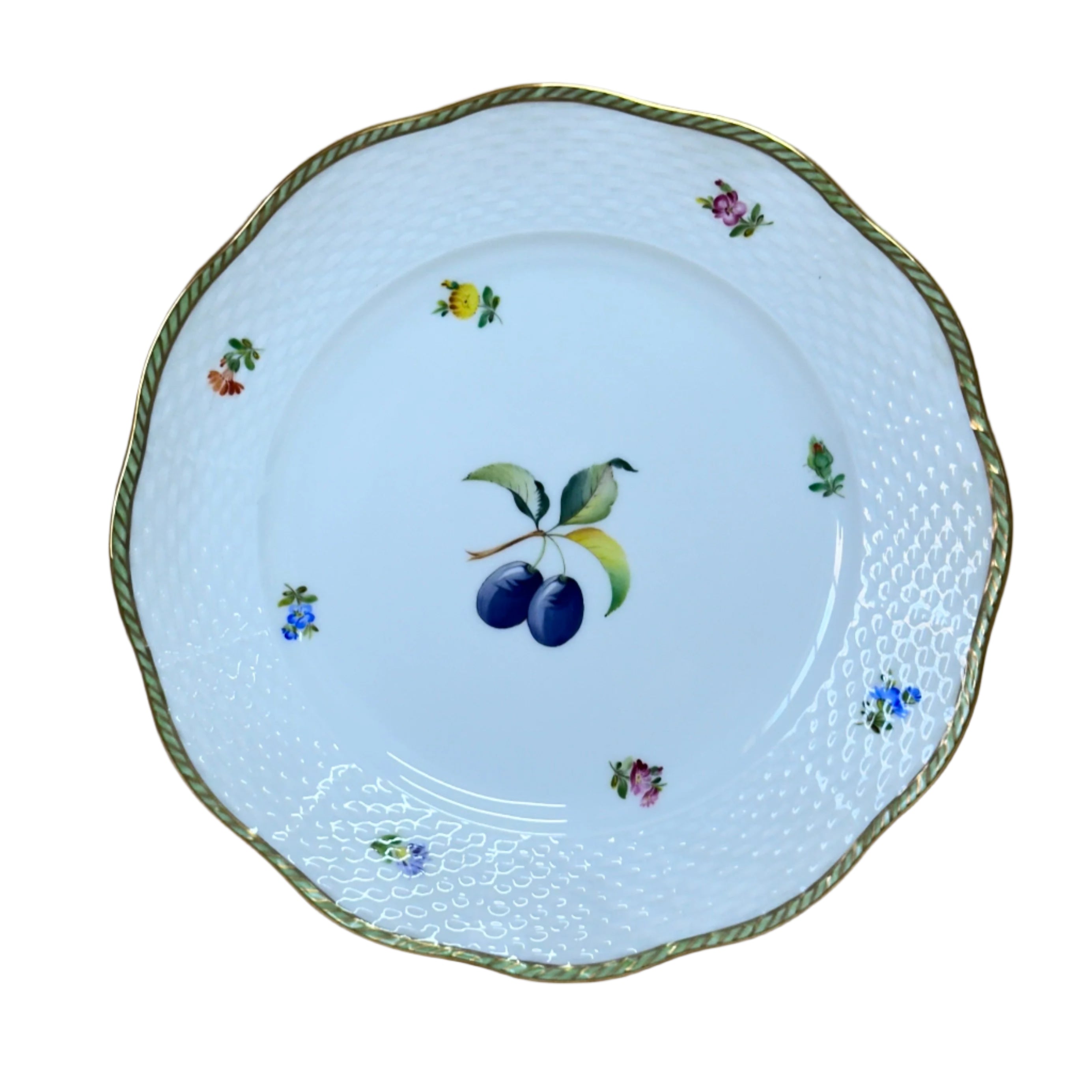 Set of 2 Herend Fruits Sketch Prune Porcelain Salad Plate 519-0-00/EDF-2