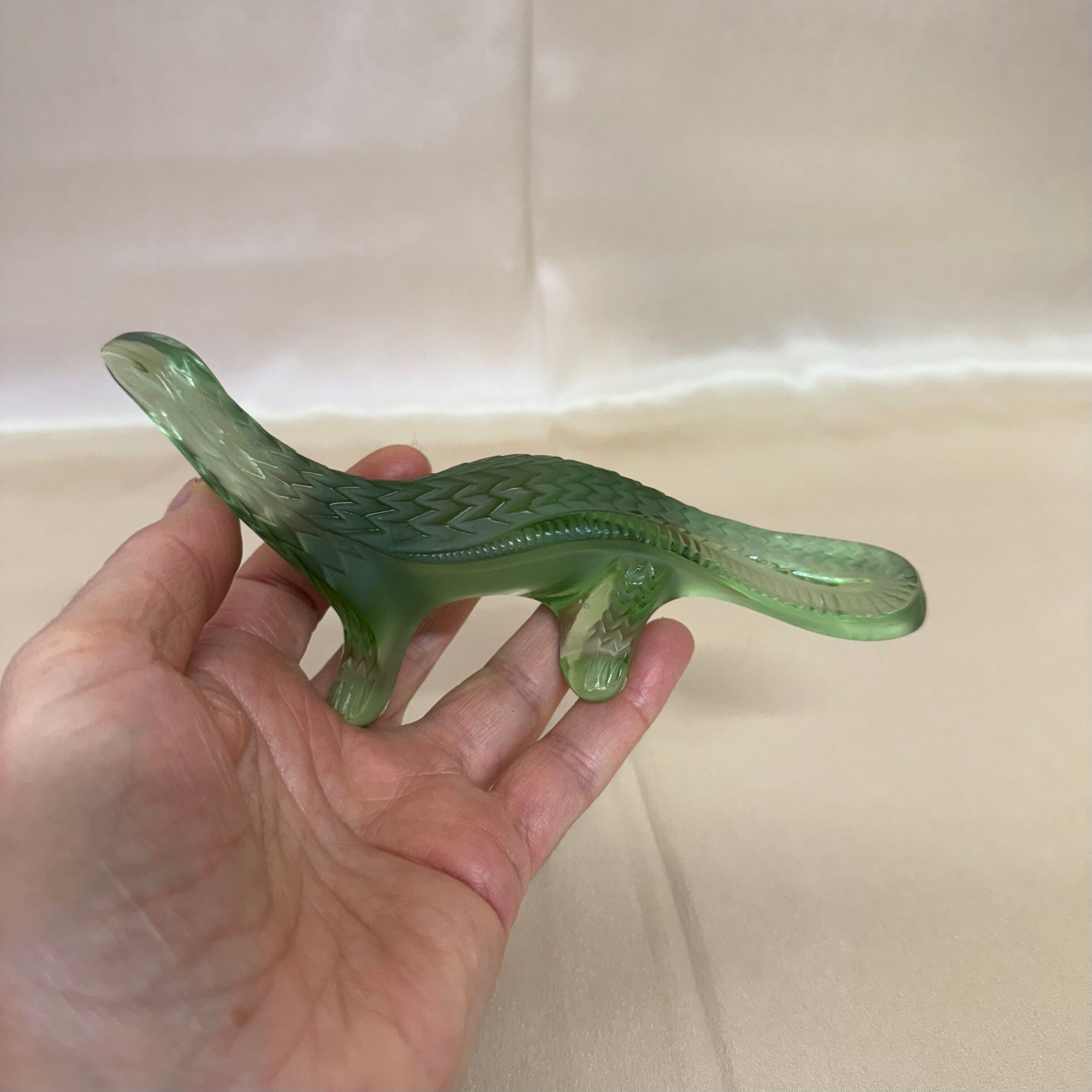 Lalique Crystal Green Lizard Figurine