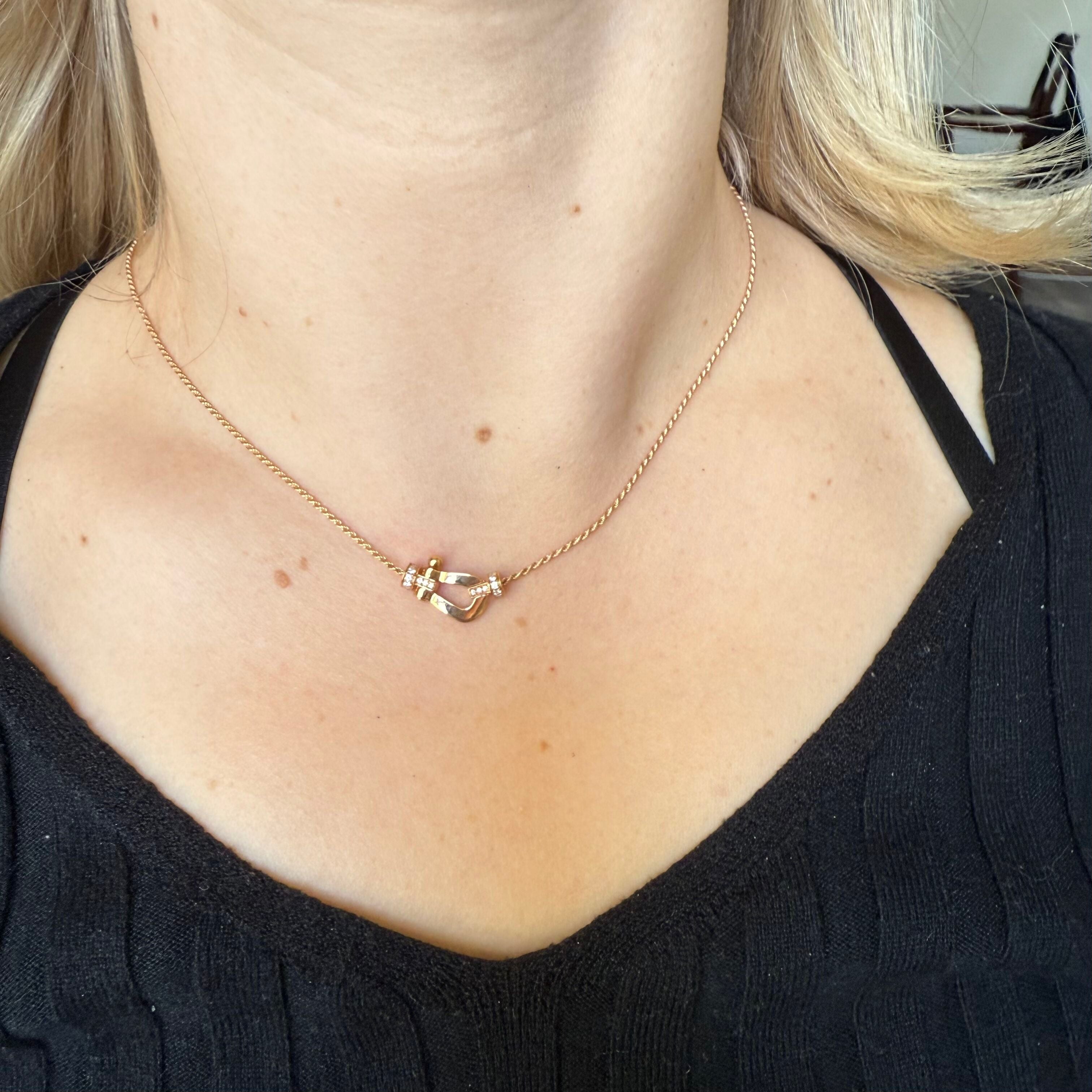 Fred Force 10 18k Rose Gold and Half Pave Diamond Necklace