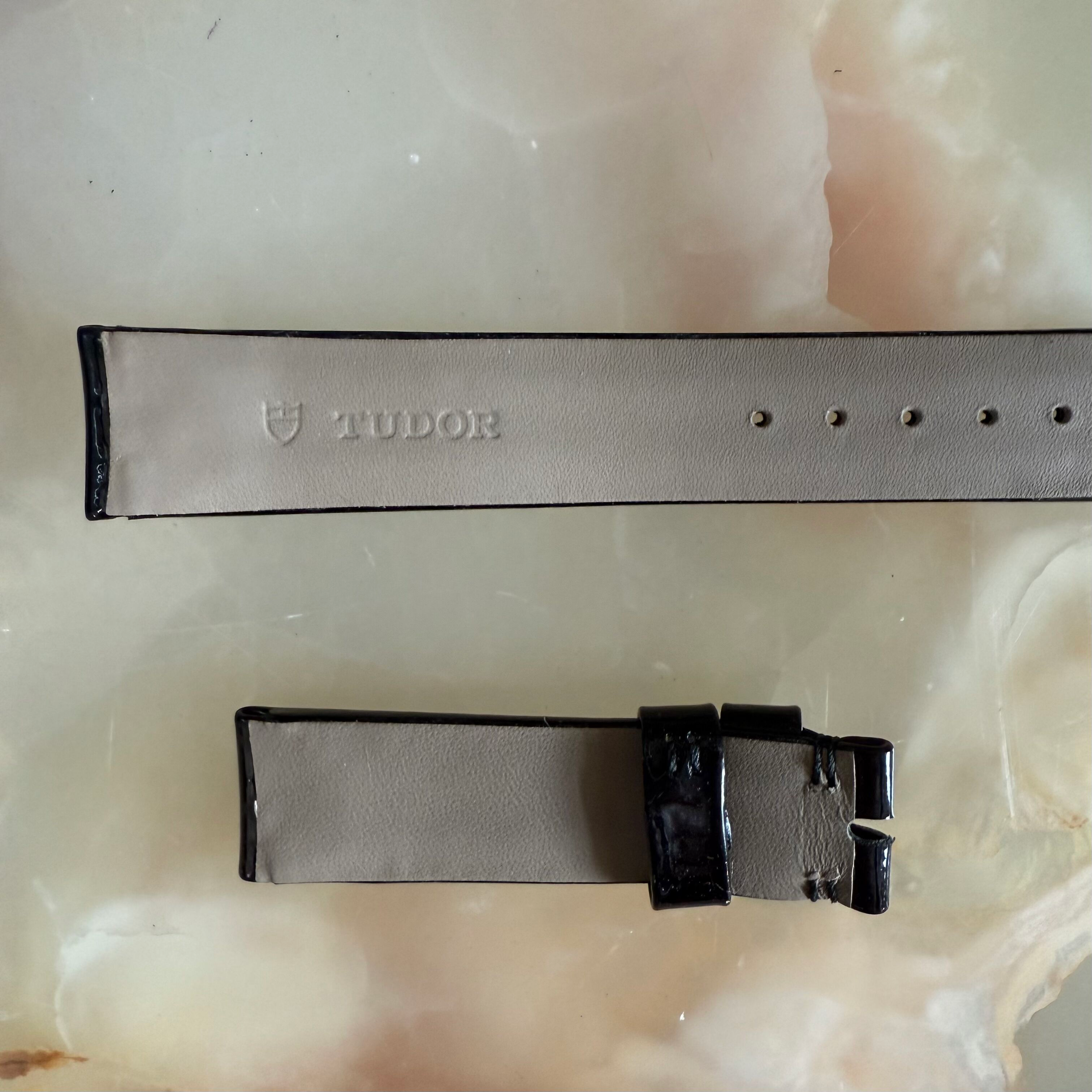 Authentic Tudor Black Patent Leather Watch Strap Band 18mm B211-618-Q1