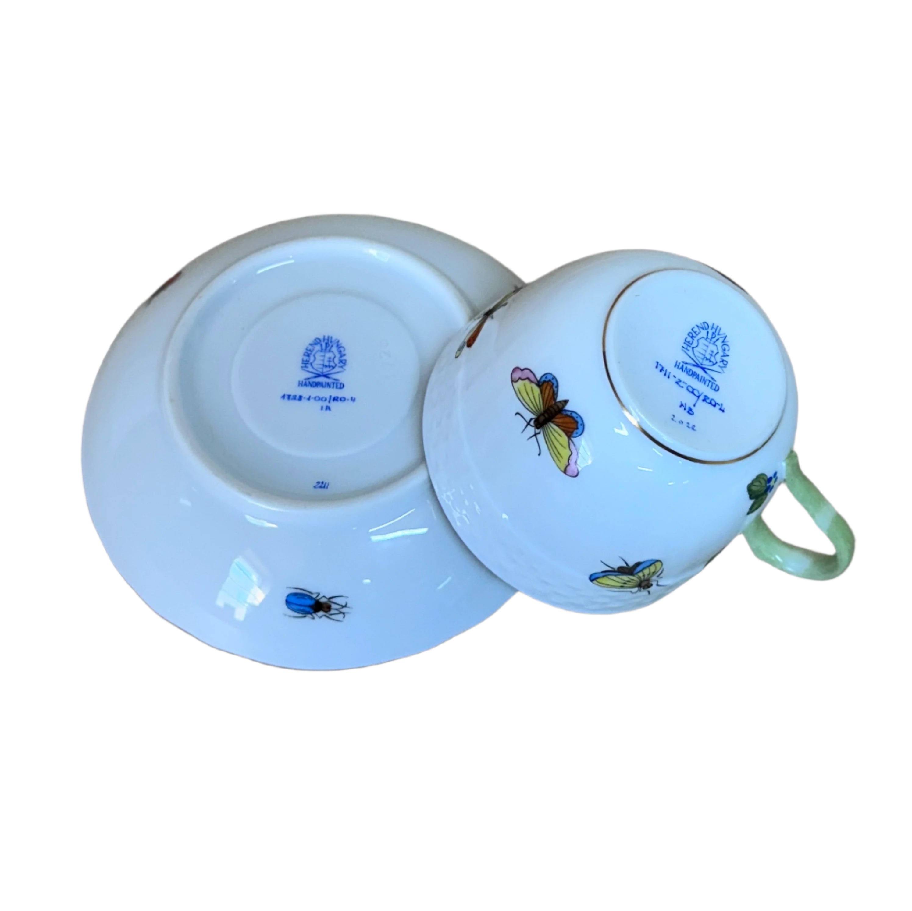 12pc Herend Rothschild Bird Flat Demitasse Cup Saucer Set for 6