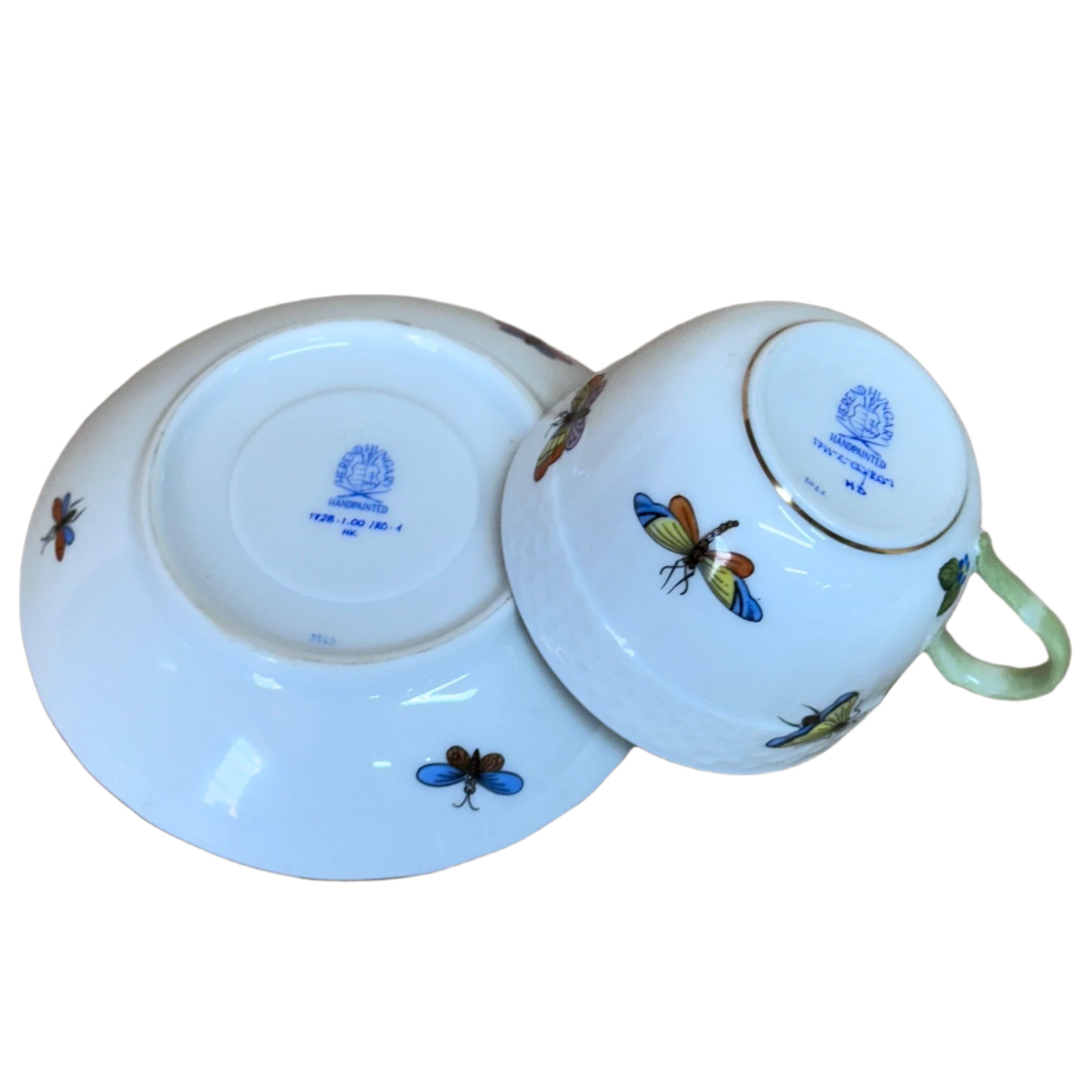 12pc Herend Rothschild Bird Flat Demitasse Cup Saucer Set for 6