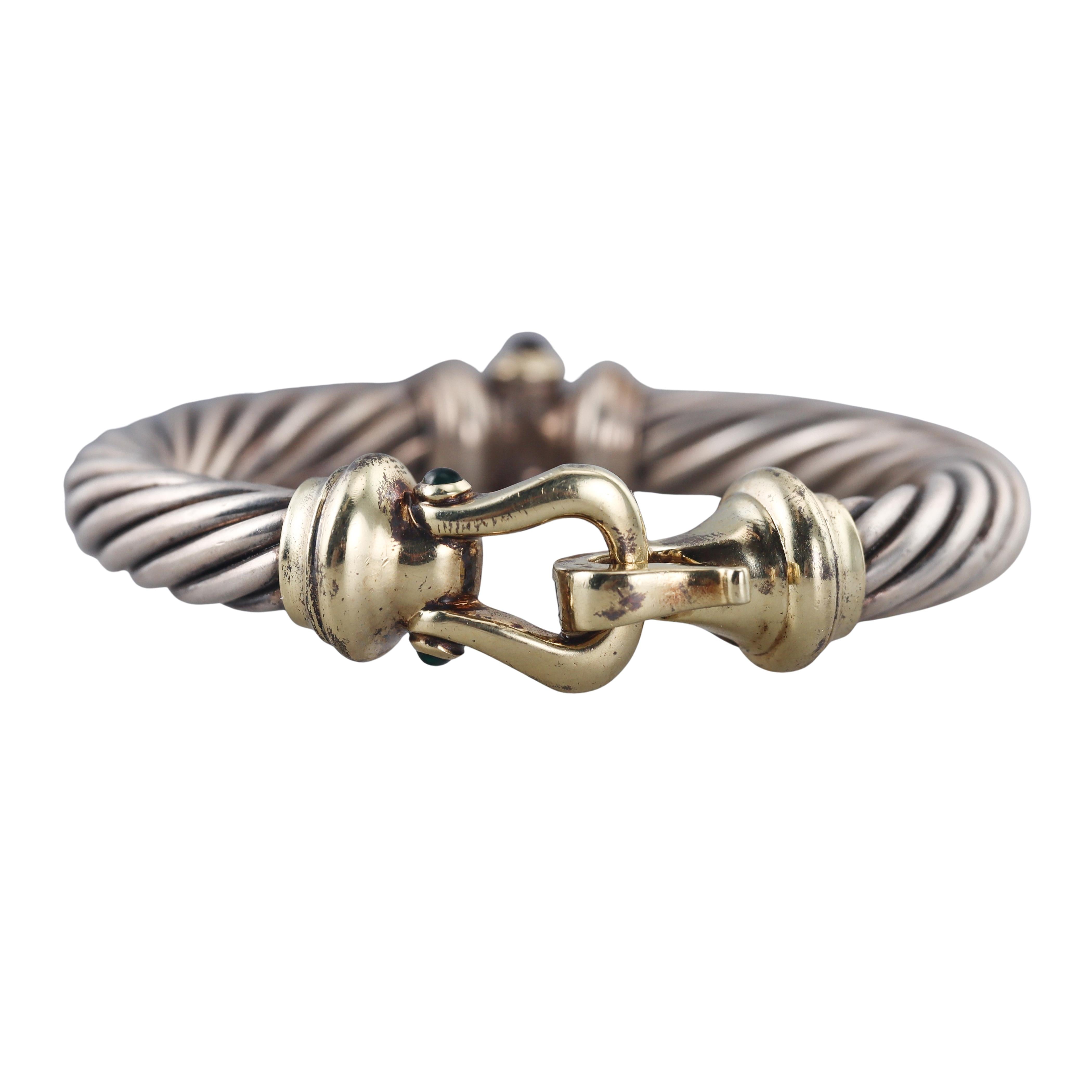 David Yurman Classic Cable Tourmaline Silver 14k Gold Flex Buckle Large Bracelet