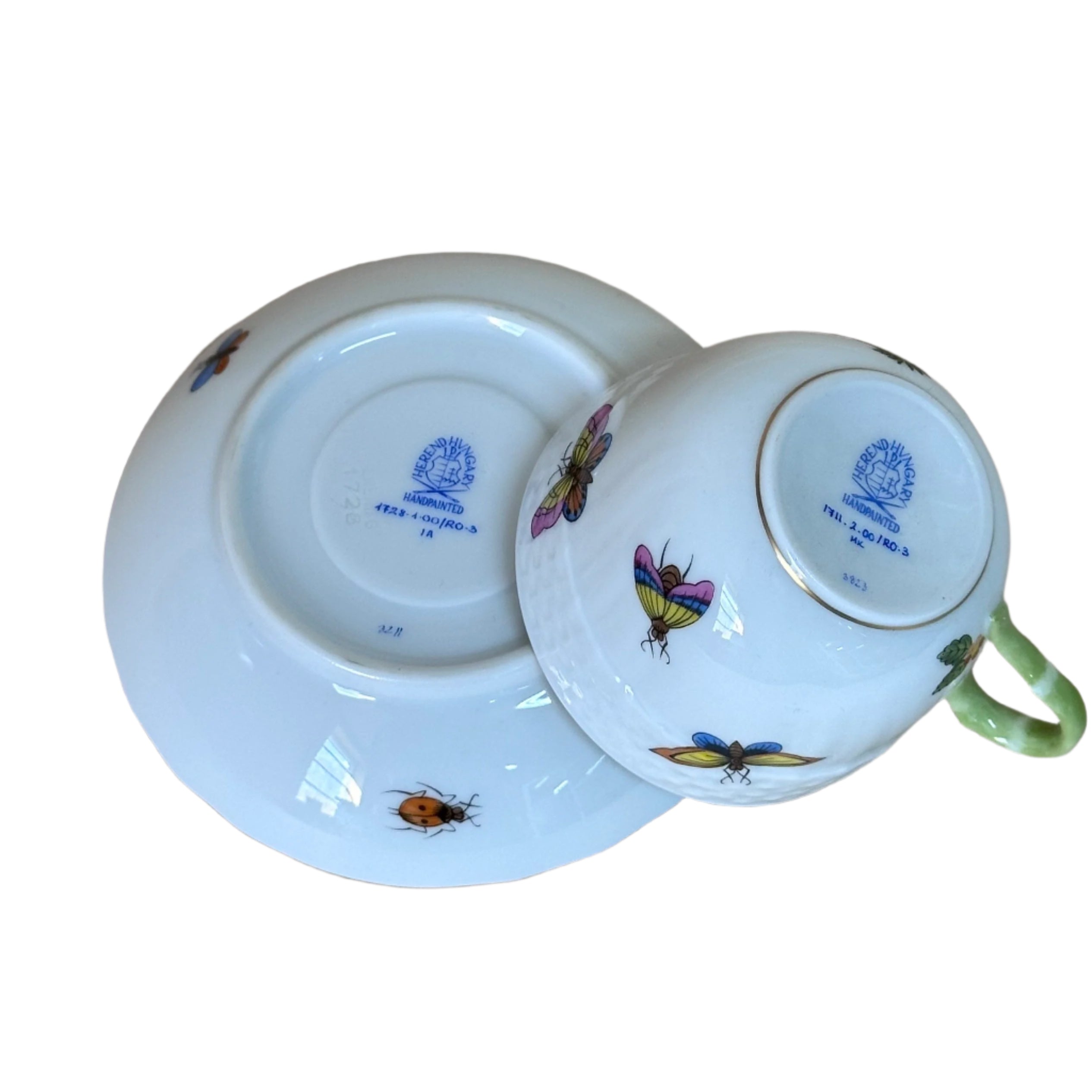 12pc Herend Rothschild Bird Flat Demitasse Cup Saucer Set for 6