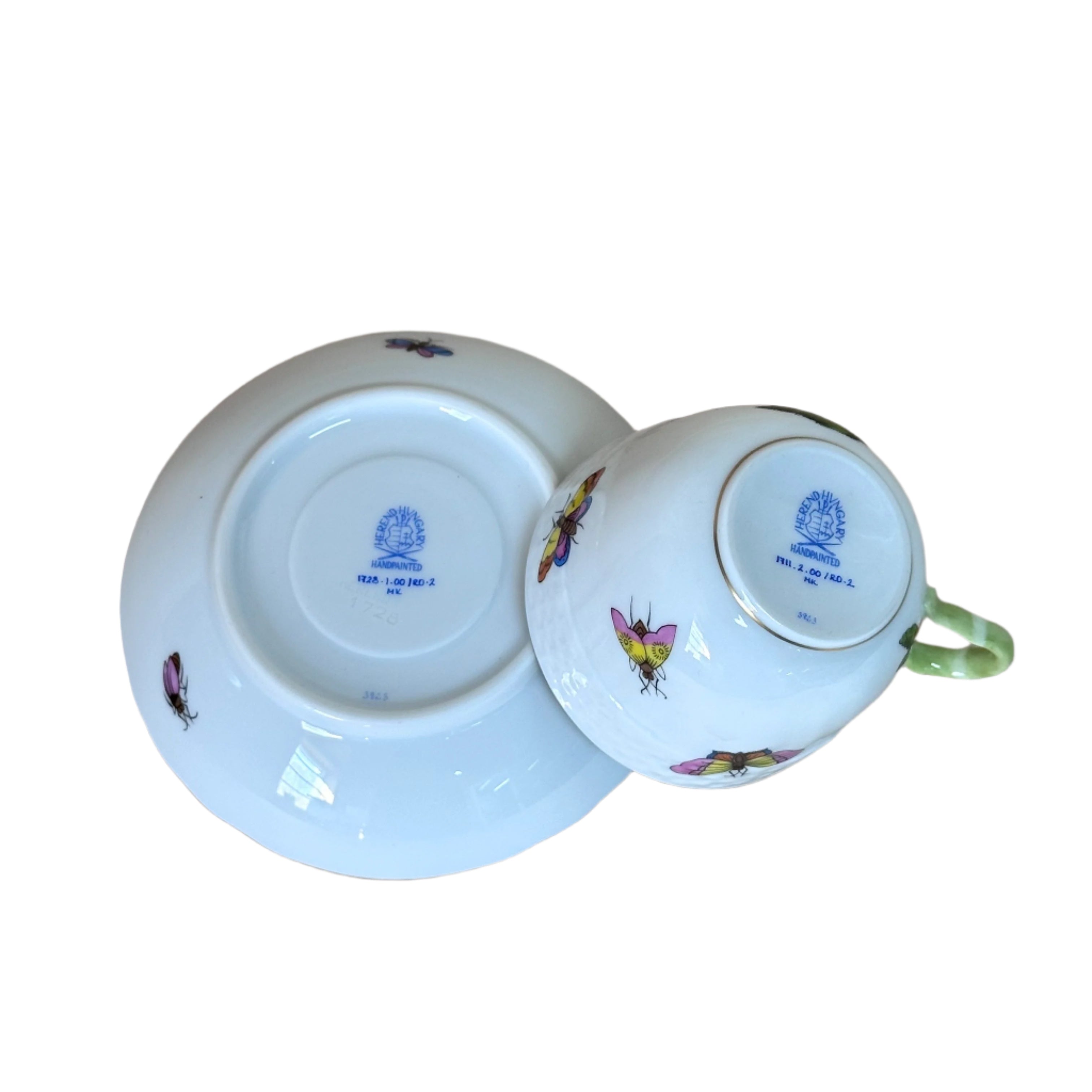 12pc Herend Rothschild Bird Flat Demitasse Cup Saucer Set for 6