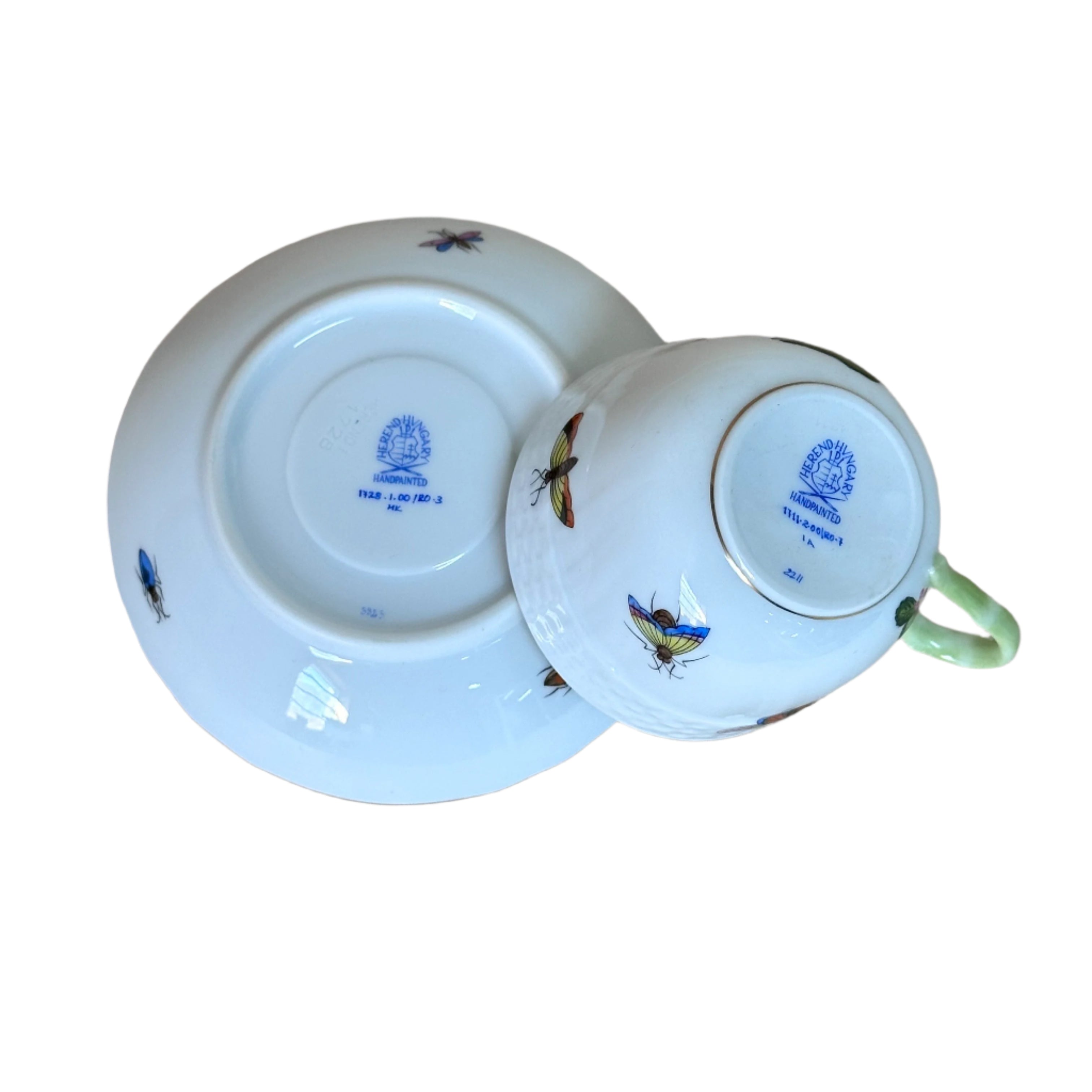 12pc Herend Rothschild Bird Flat Demitasse Cup Saucer Set for 6