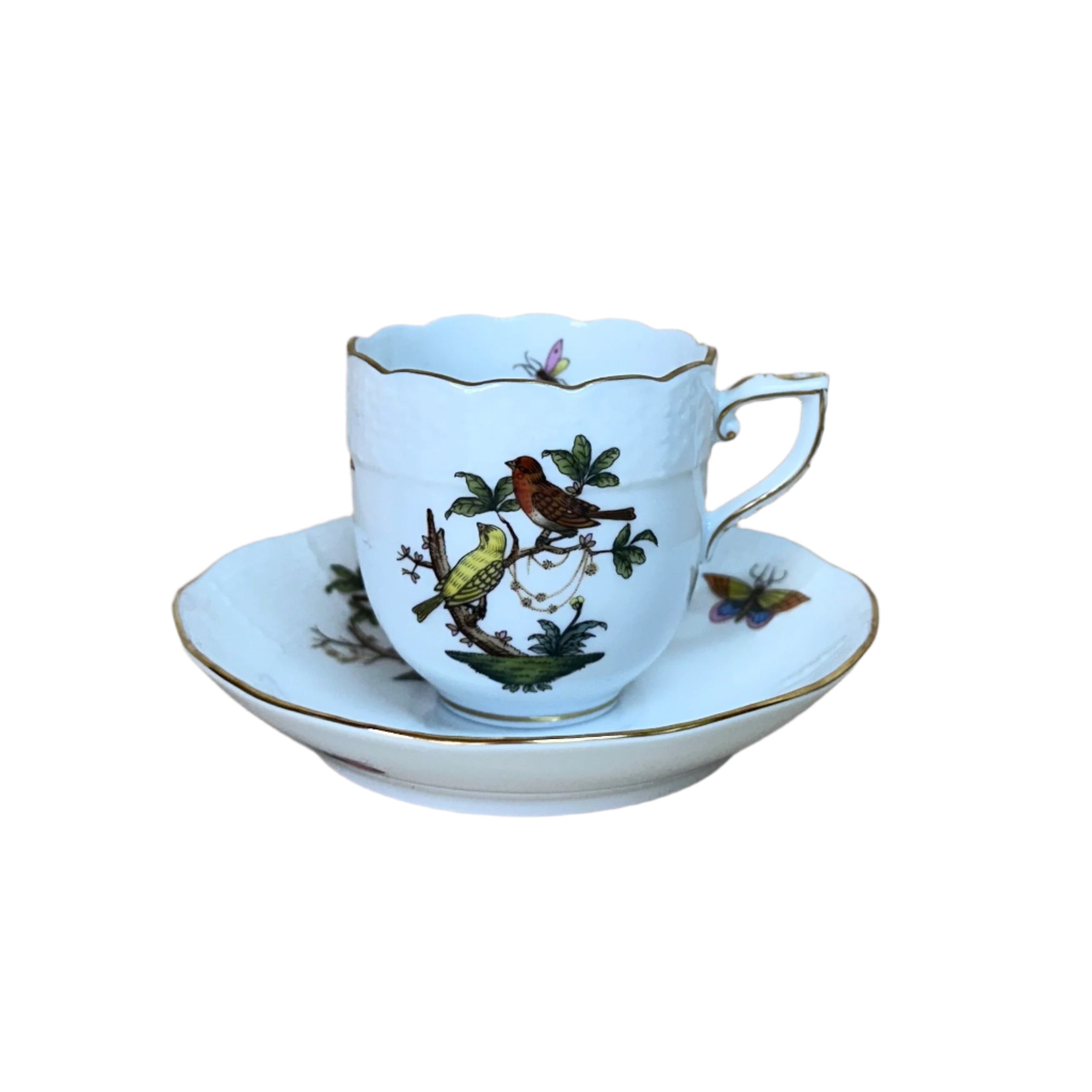 10pc Herend Rothschild Bird Flat Demitasse Cup & Saucer Set for 5