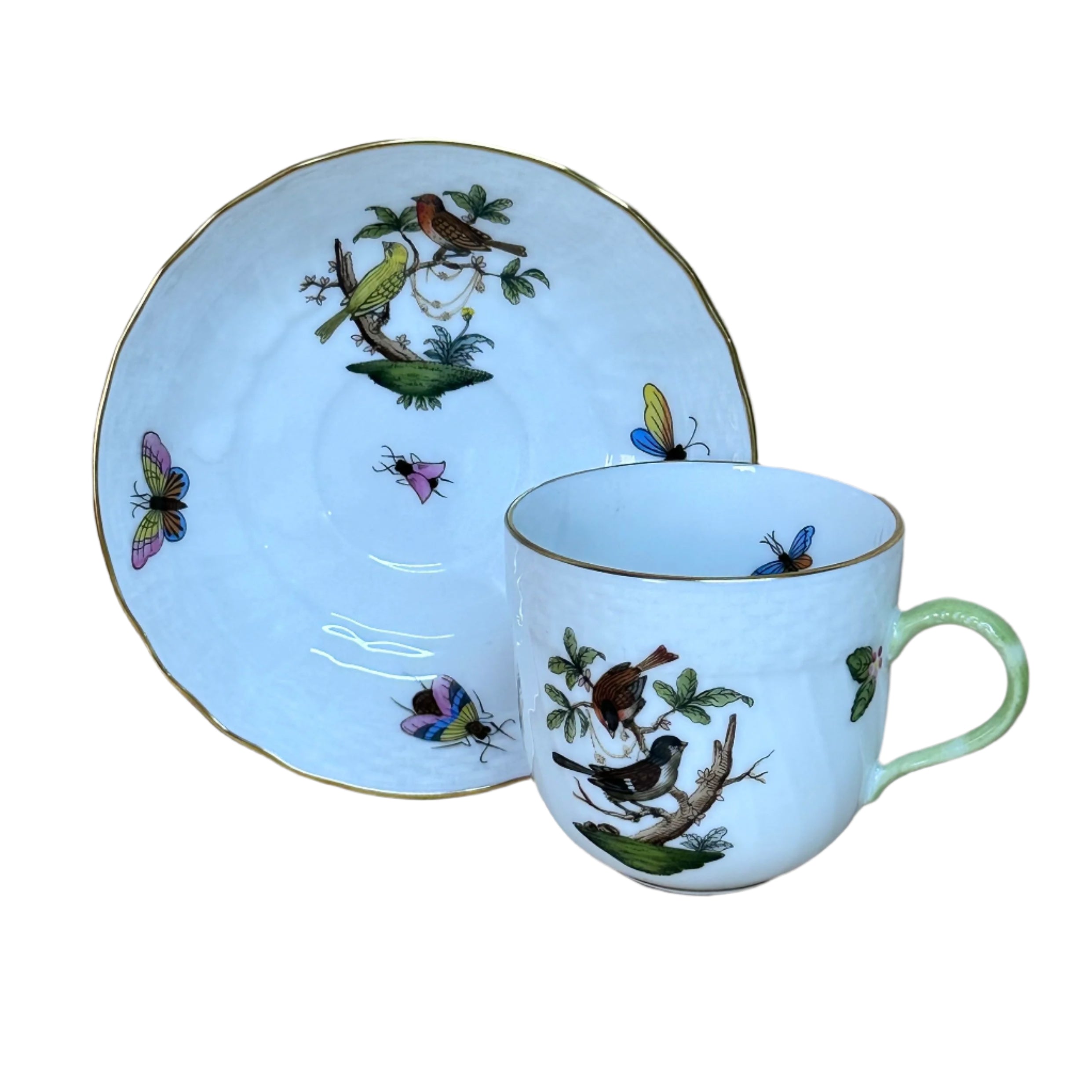 Herend Rothschild Bird Flat Demitasse Cup & Saucer Set
