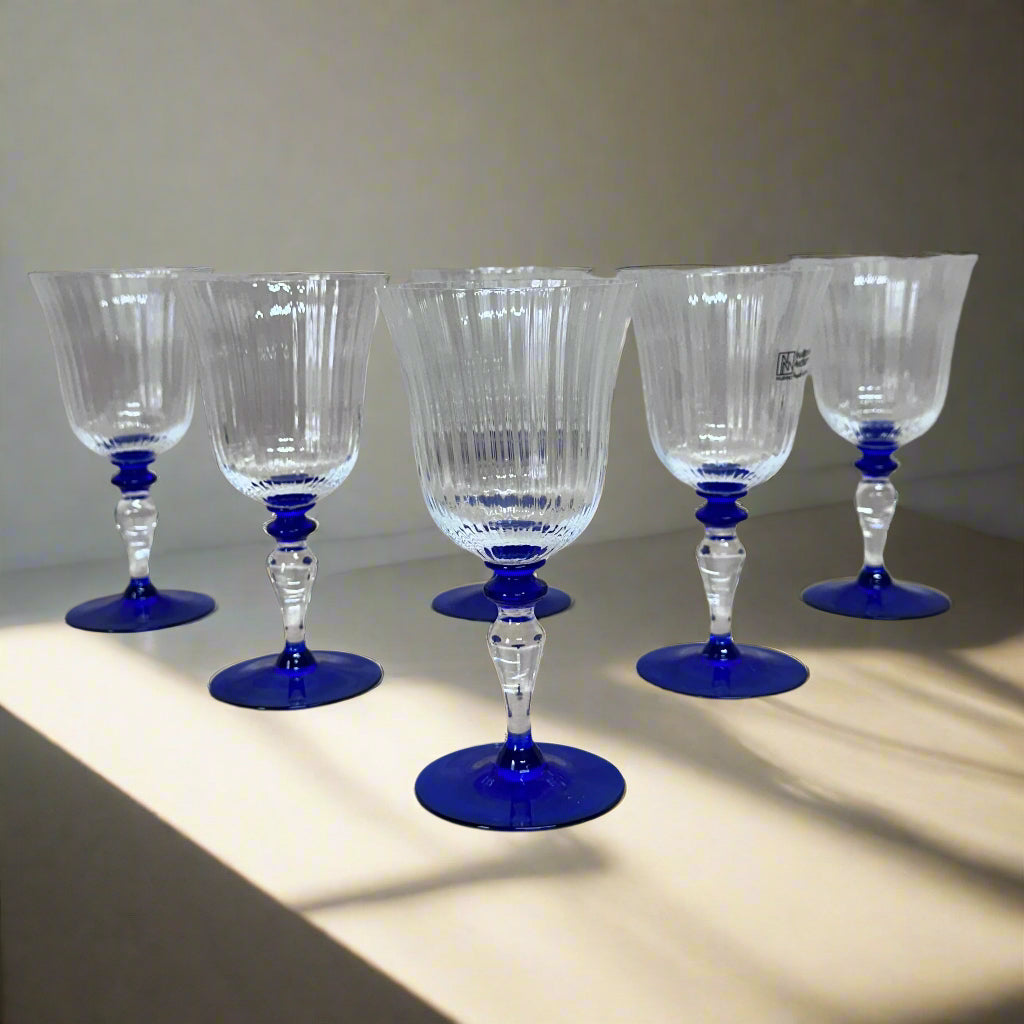 Nasonmoretti Murano Clear & Blue Wine Glass Set of 6