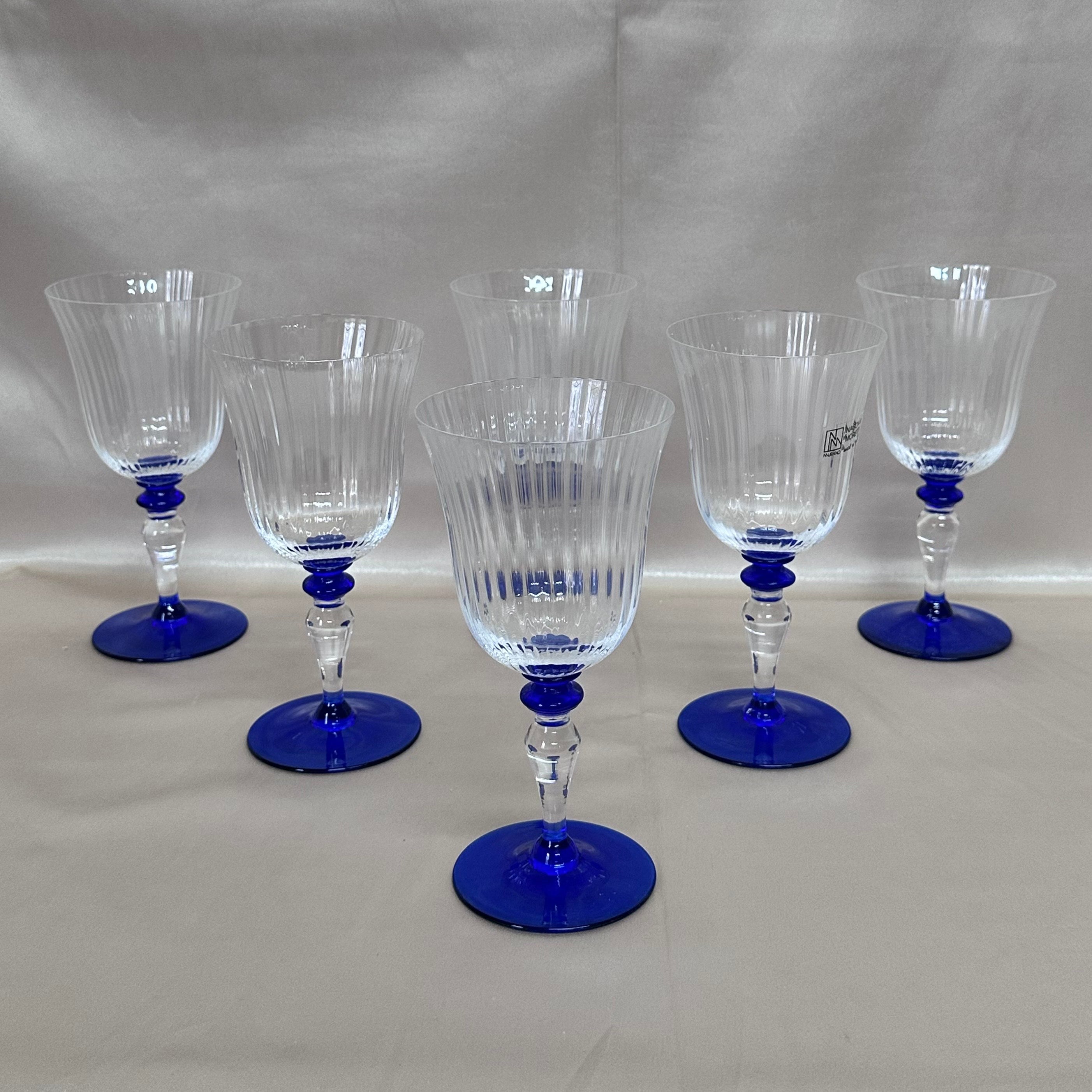 Nasonmoretti Murano Clear & Blue Wine Glass Set of 6
