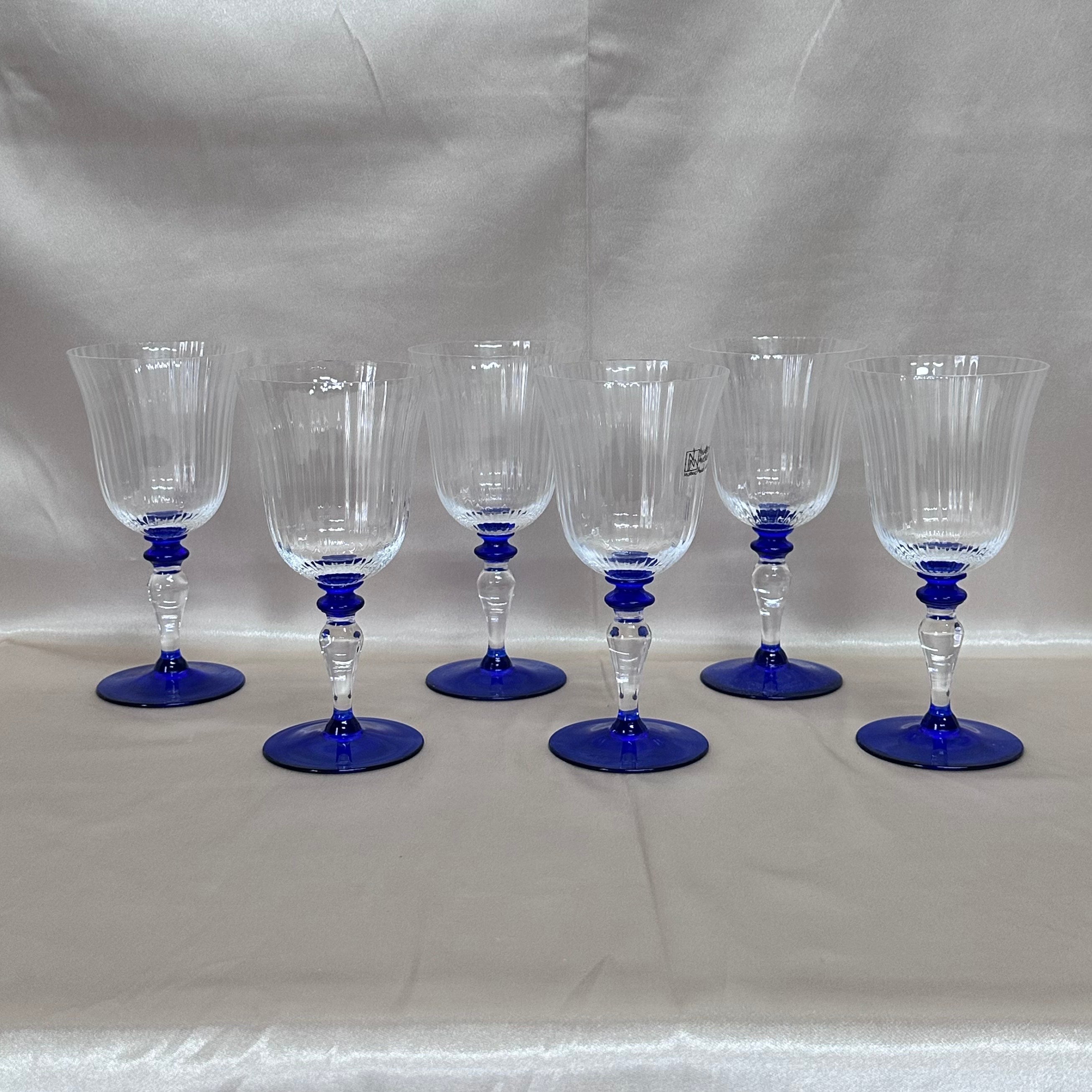 Nasonmoretti Murano Clear & Blue Wine Glass Set of 6