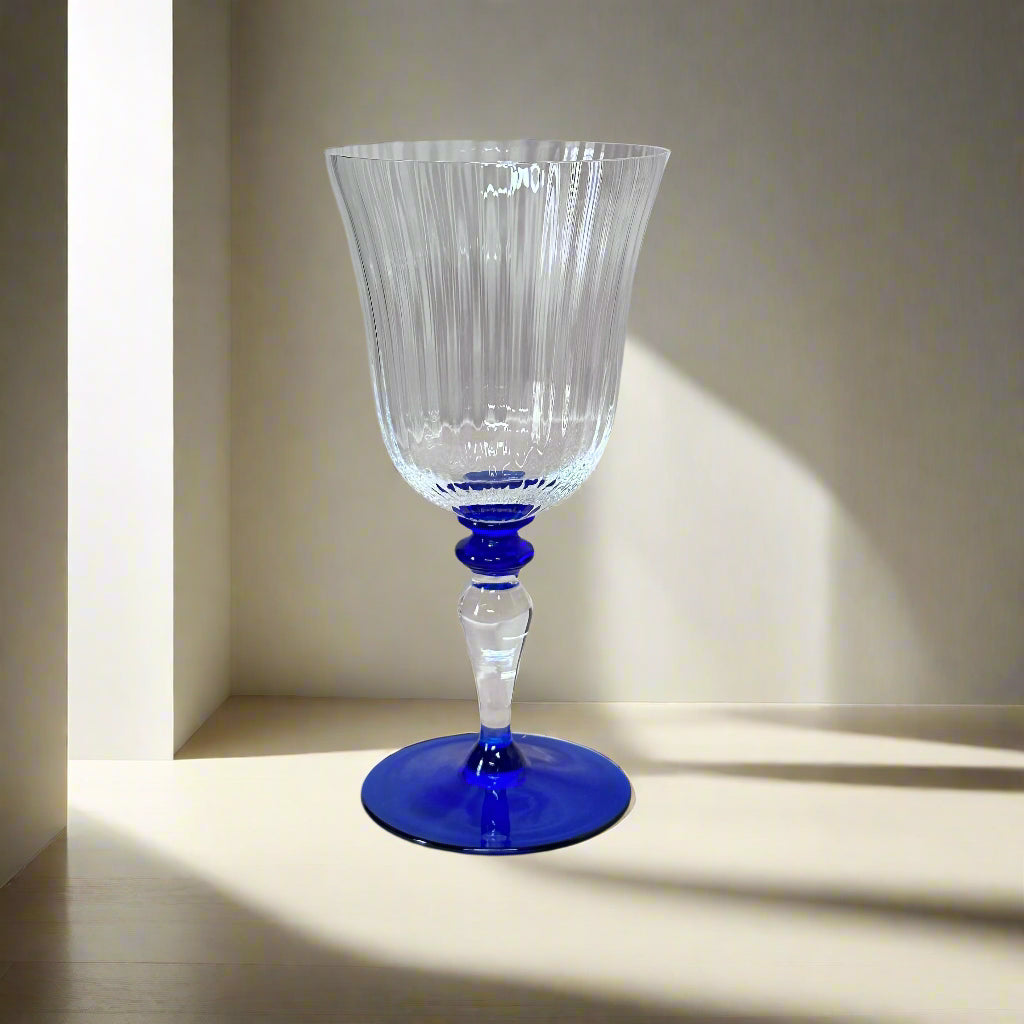 Nasonmoretti Murano Clear & Blue Wine Glass Set of 6