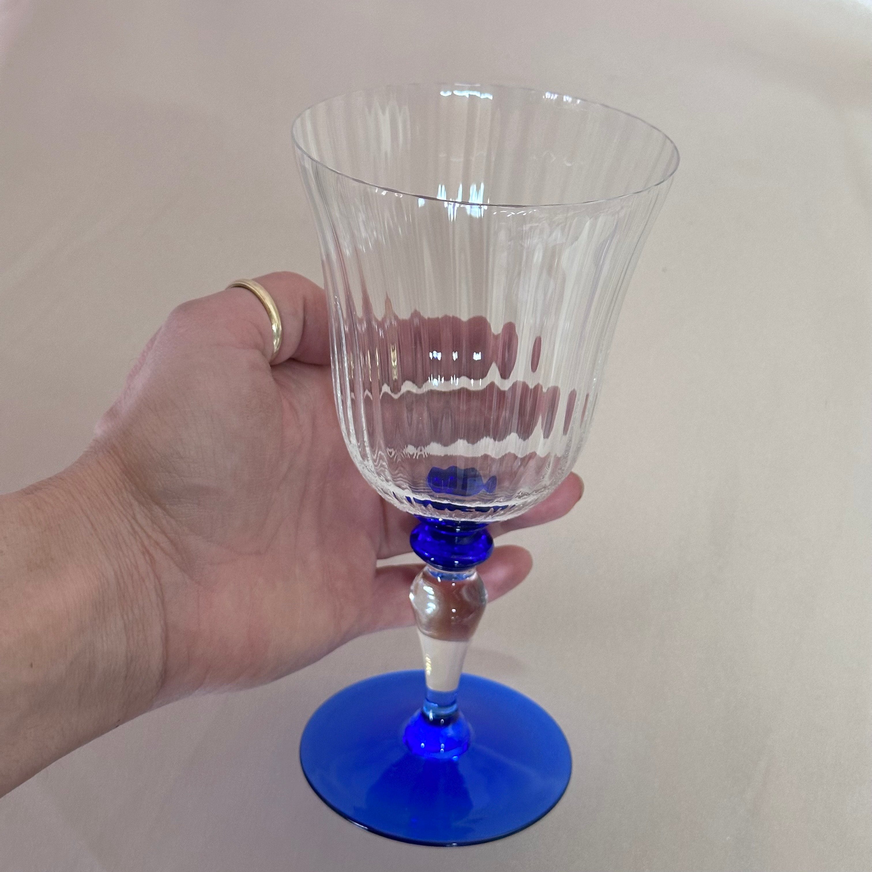 Nasonmoretti Murano Clear & Blue Wine Glass Set of 6