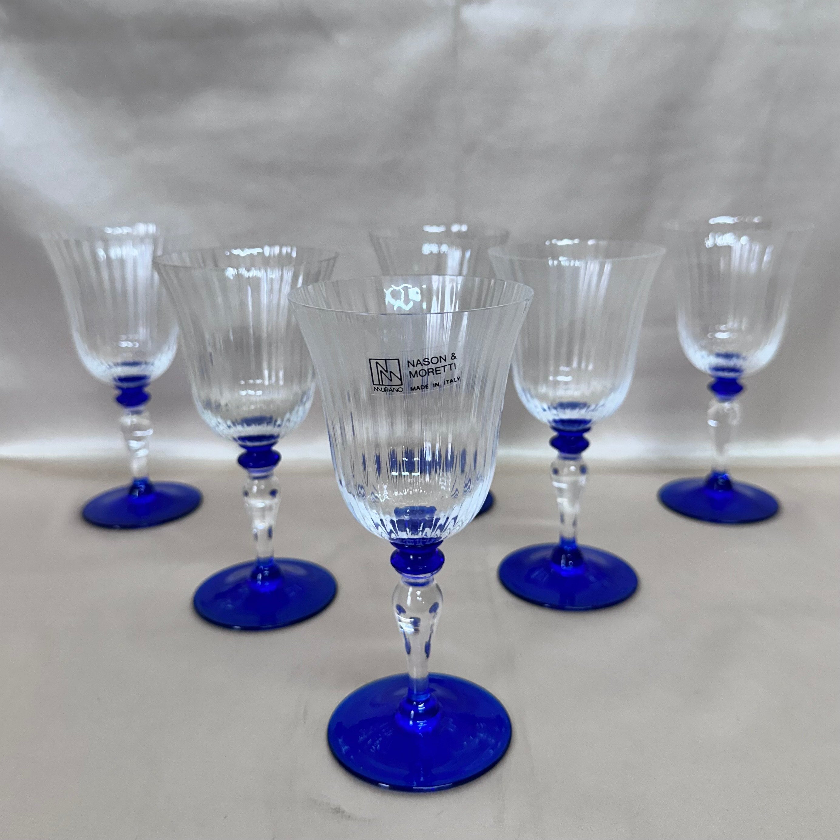 Nasonmoretti Murano Glass Goblet Clear & Blue Set of 6
