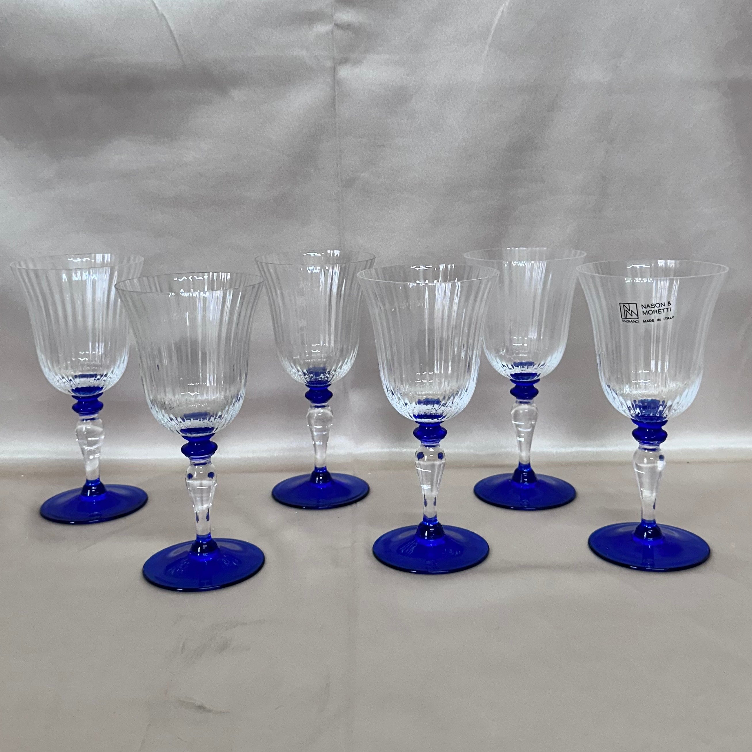 Nasonmoretti Murano Glass Goblet Clear & Blue Set of 6
