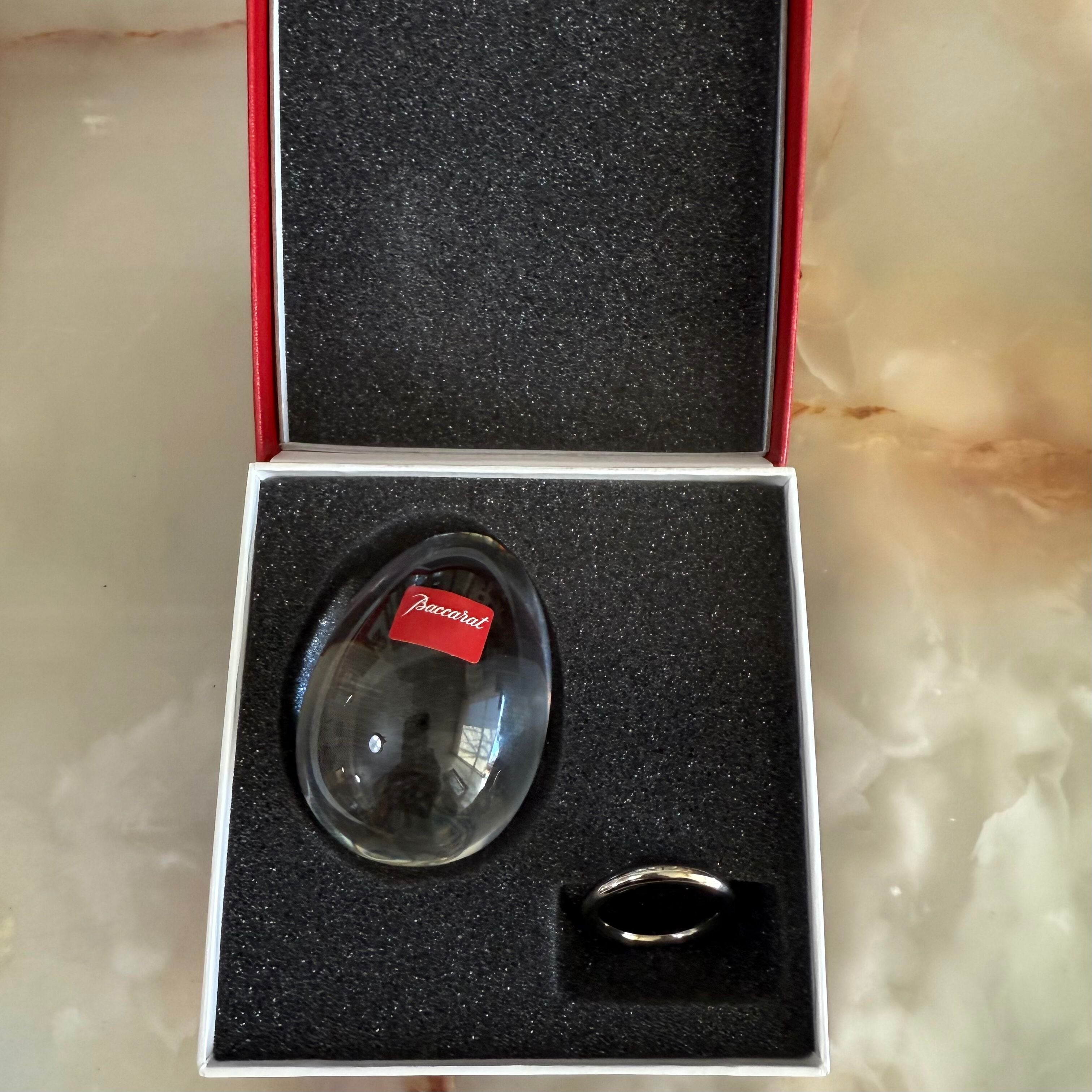 Baccarat Crystal Egg Clear with Stand Original Packaging