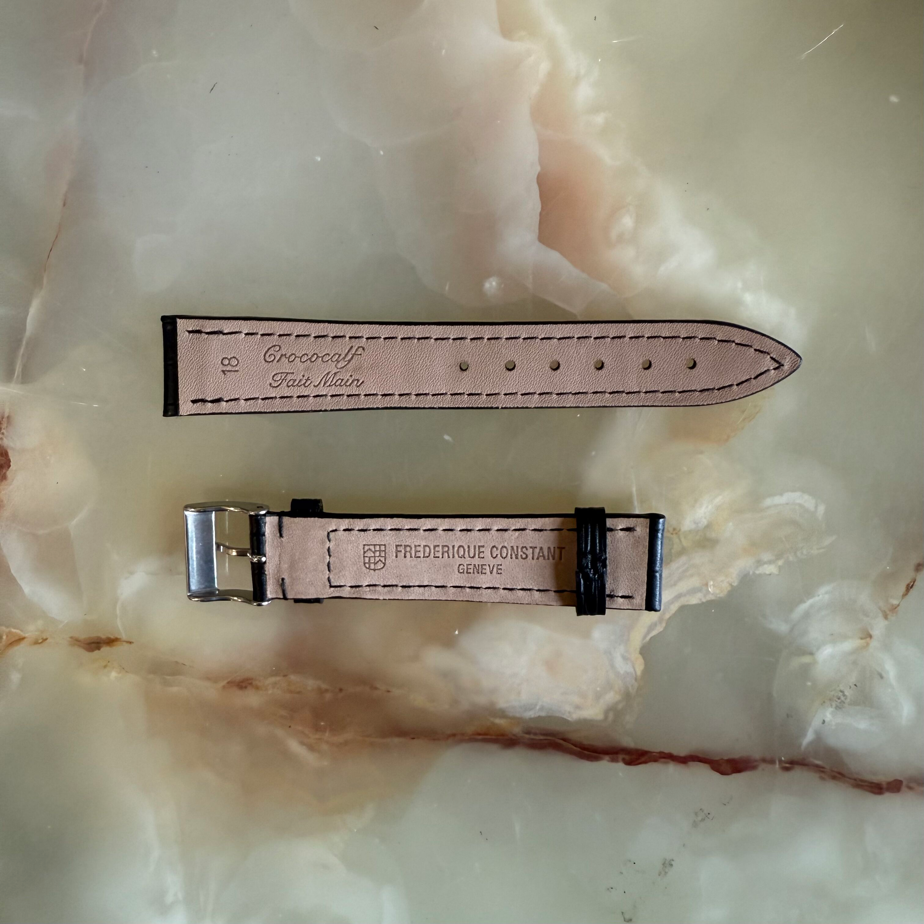 Authentic Frederique Constant Black Crocodile Watch Strap Band 18mm with Buckle
