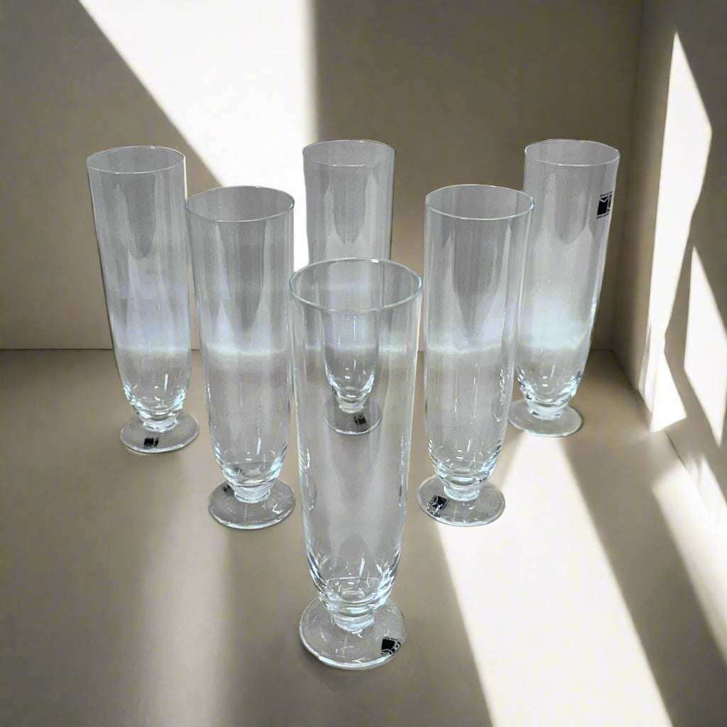 Carlo Moretti Murano Champagne Flutes Clear Glass Set of 6