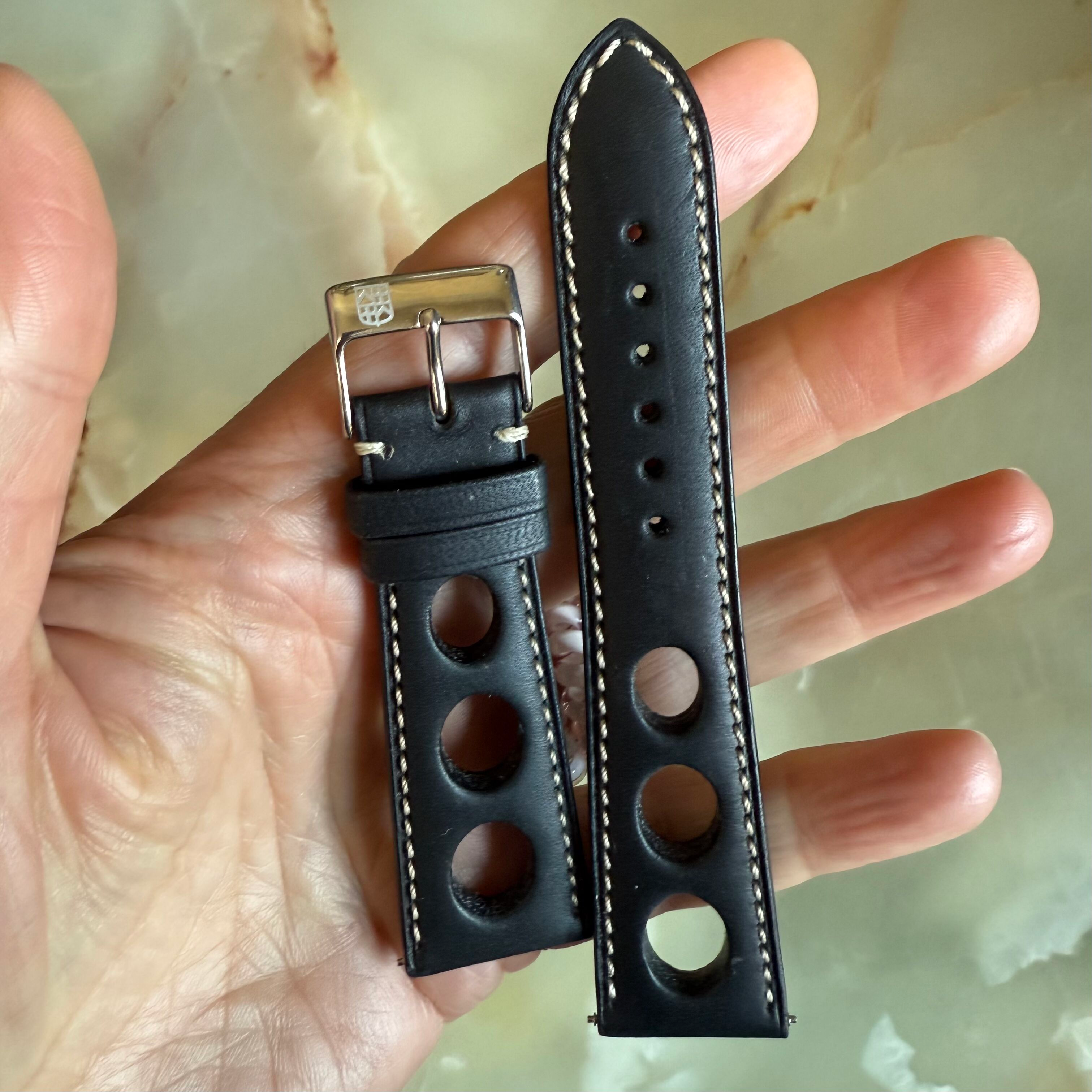 Authentic Frederique Constant Black Leather Watch Strap Band 23mm with Buckle FCS- HDBR23X18