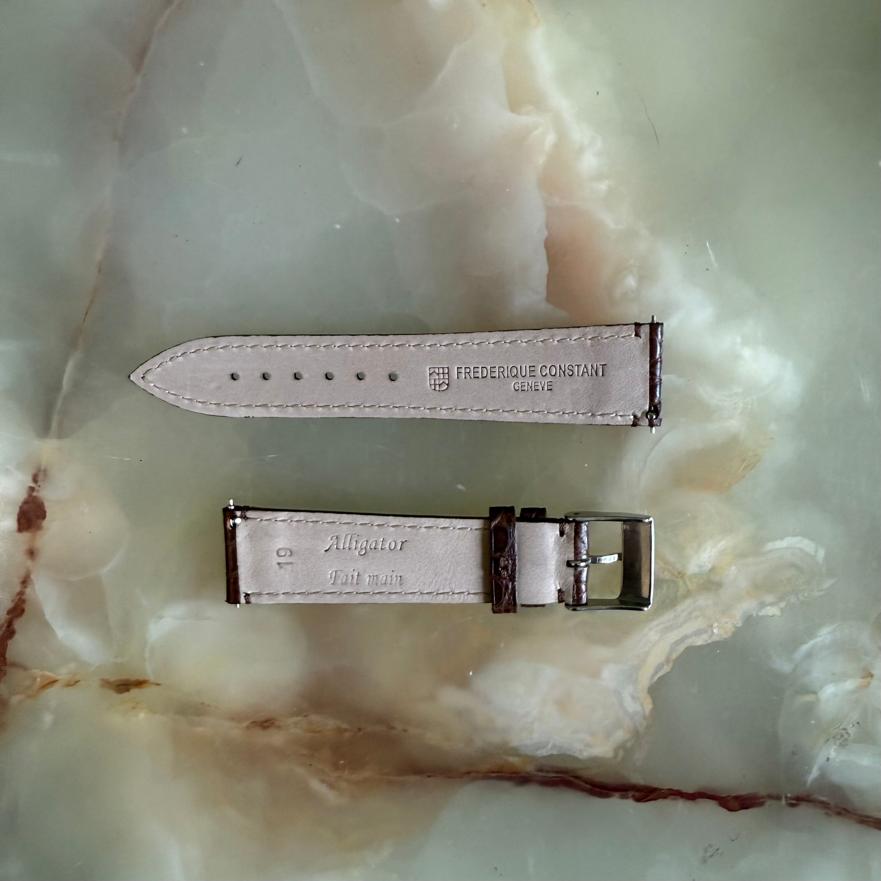Authentic Frederique Constant Brown Crocodile Watch Strap Band 19mm with Buckle