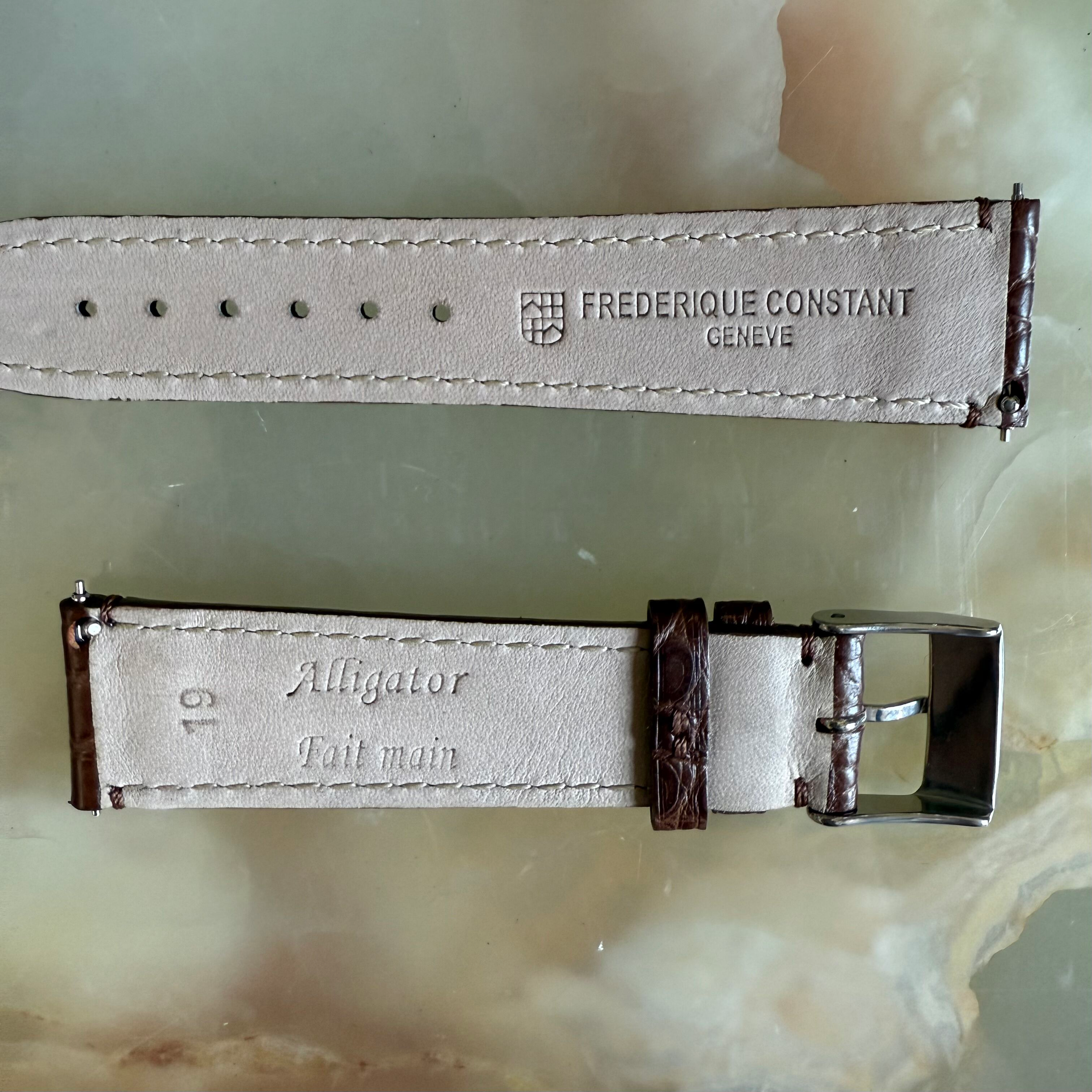Authentic Frederique Constant Brown Crocodile Watch Strap Band 19mm with Buckle