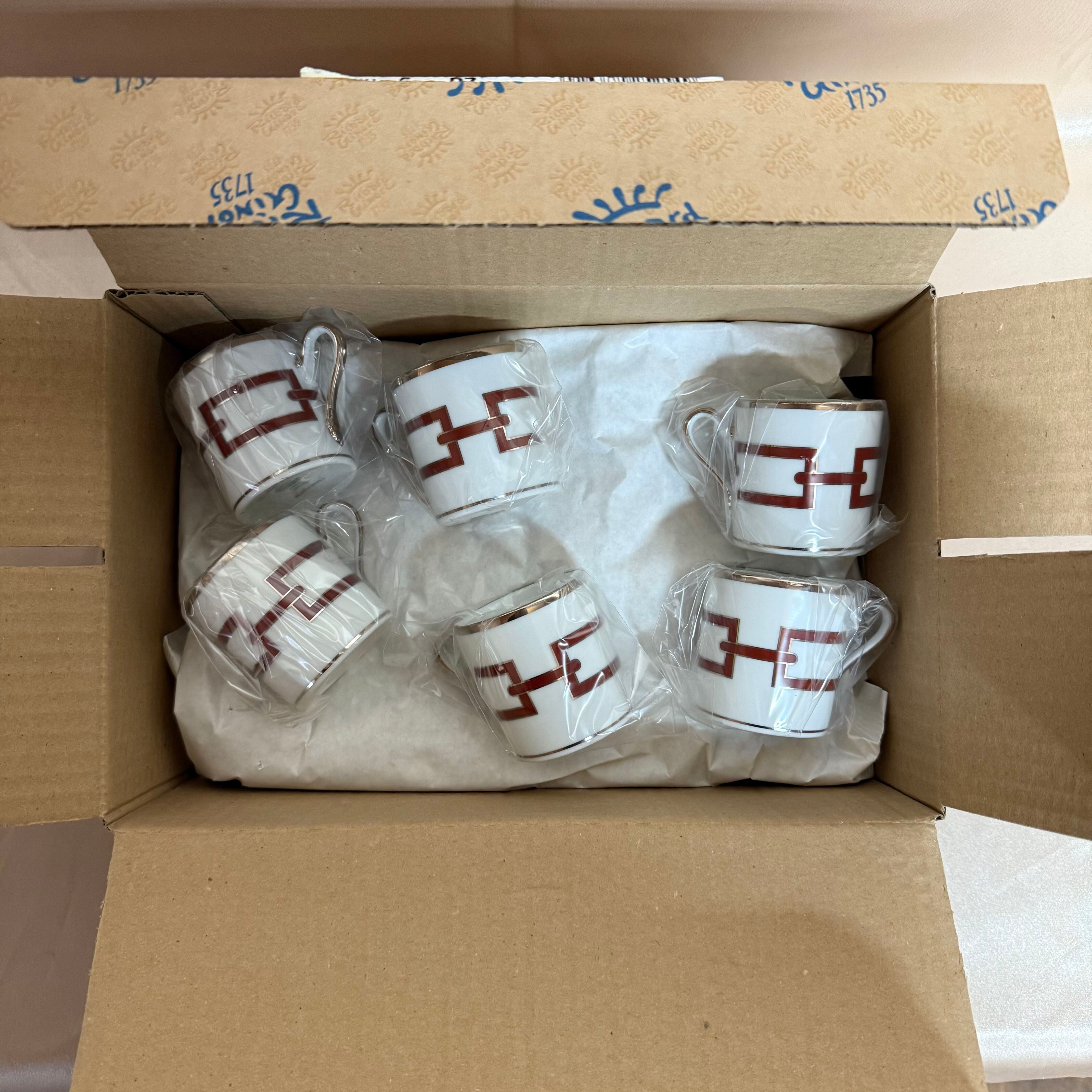 Richard Ginori Catene Red Espresso Cup & Saucer Set of 6