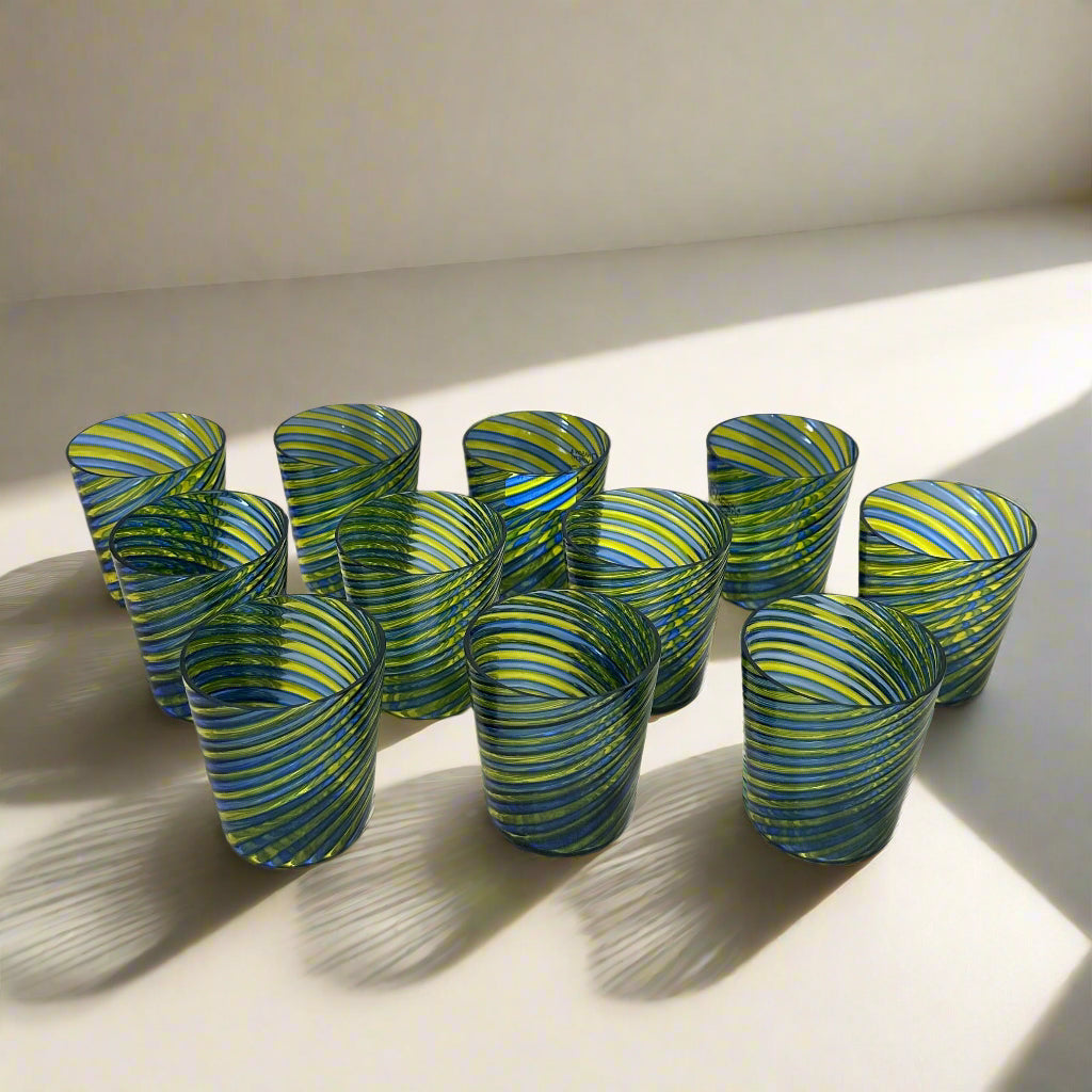 Carlo Moretti Murano Glass Swirl Tumbler Set of 11