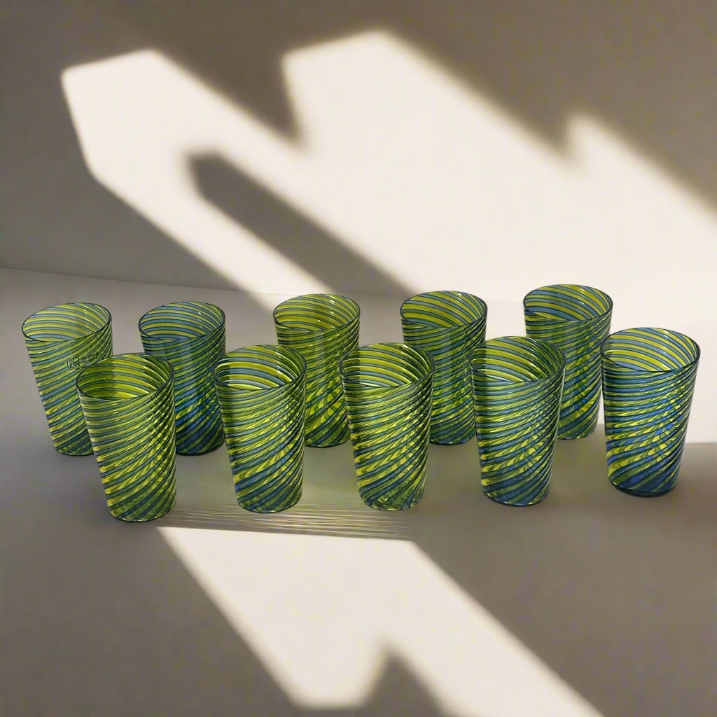 NasonMoretti Murano Swirl Candy Water Glass Set of 10
