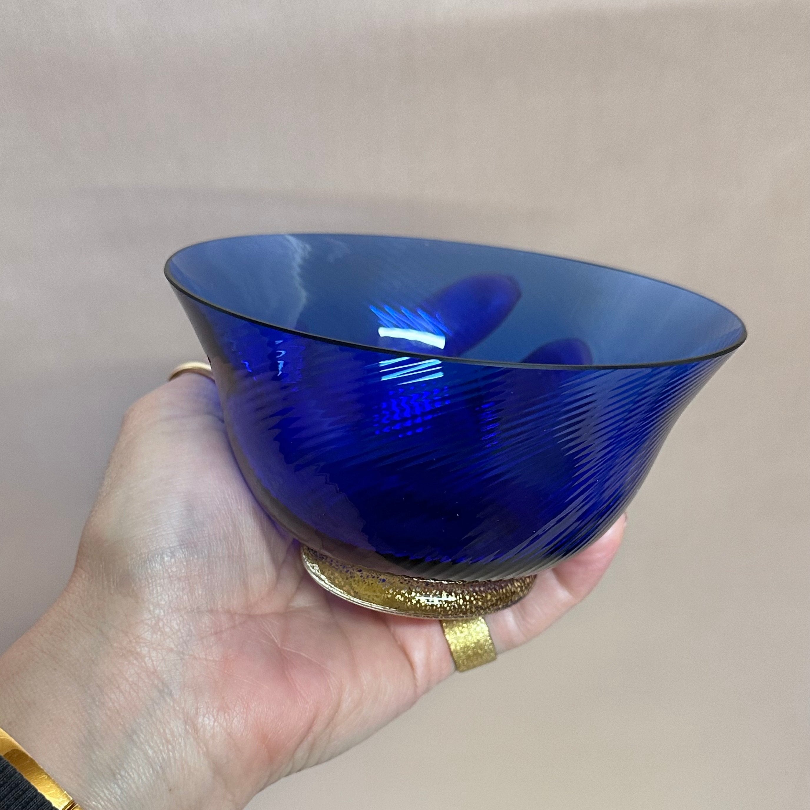 Carlo Moretti Murano Blue & Gold Glass Bowl Set of 5