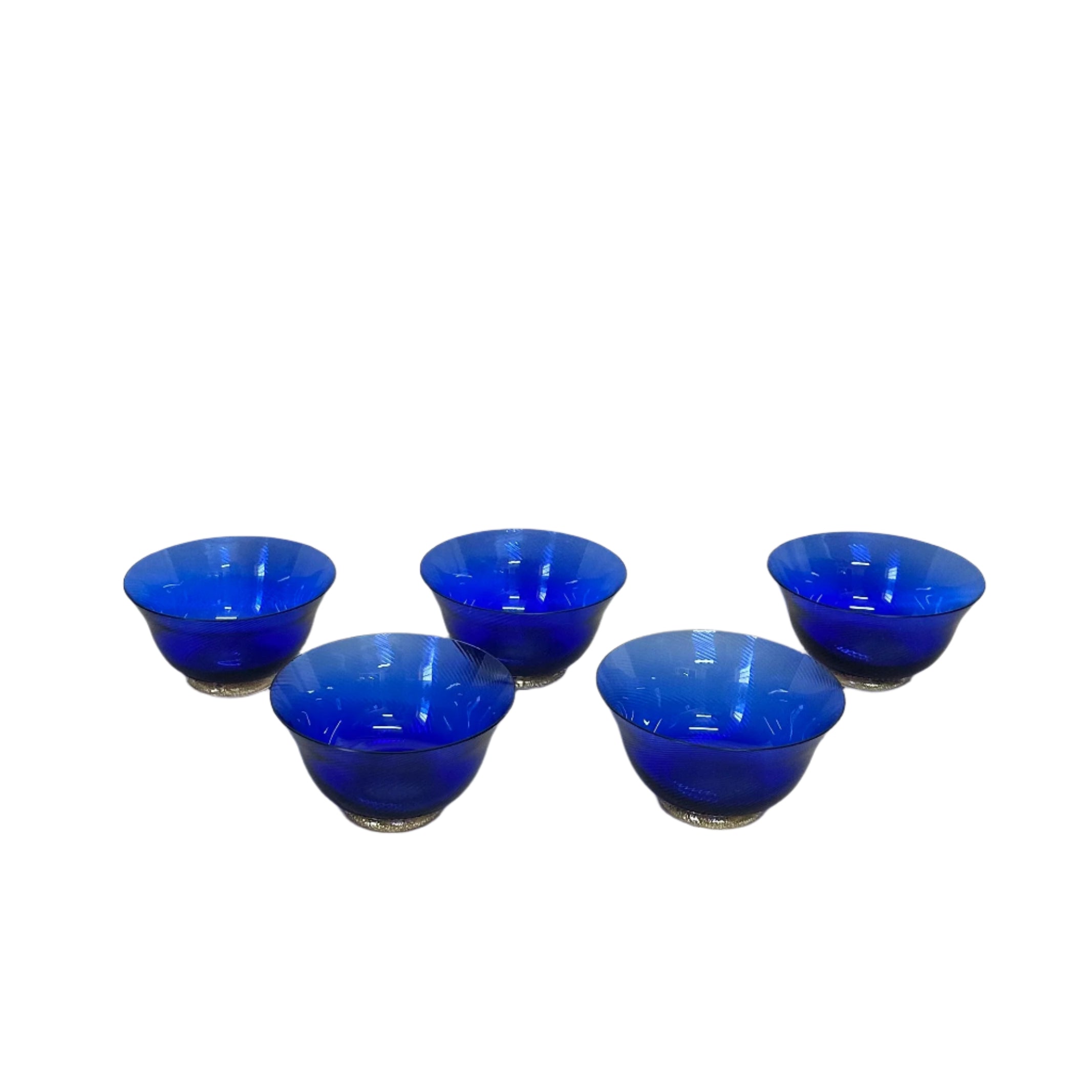 Carlo Moretti Murano Blue & Gold Glass Bowl Set of 5