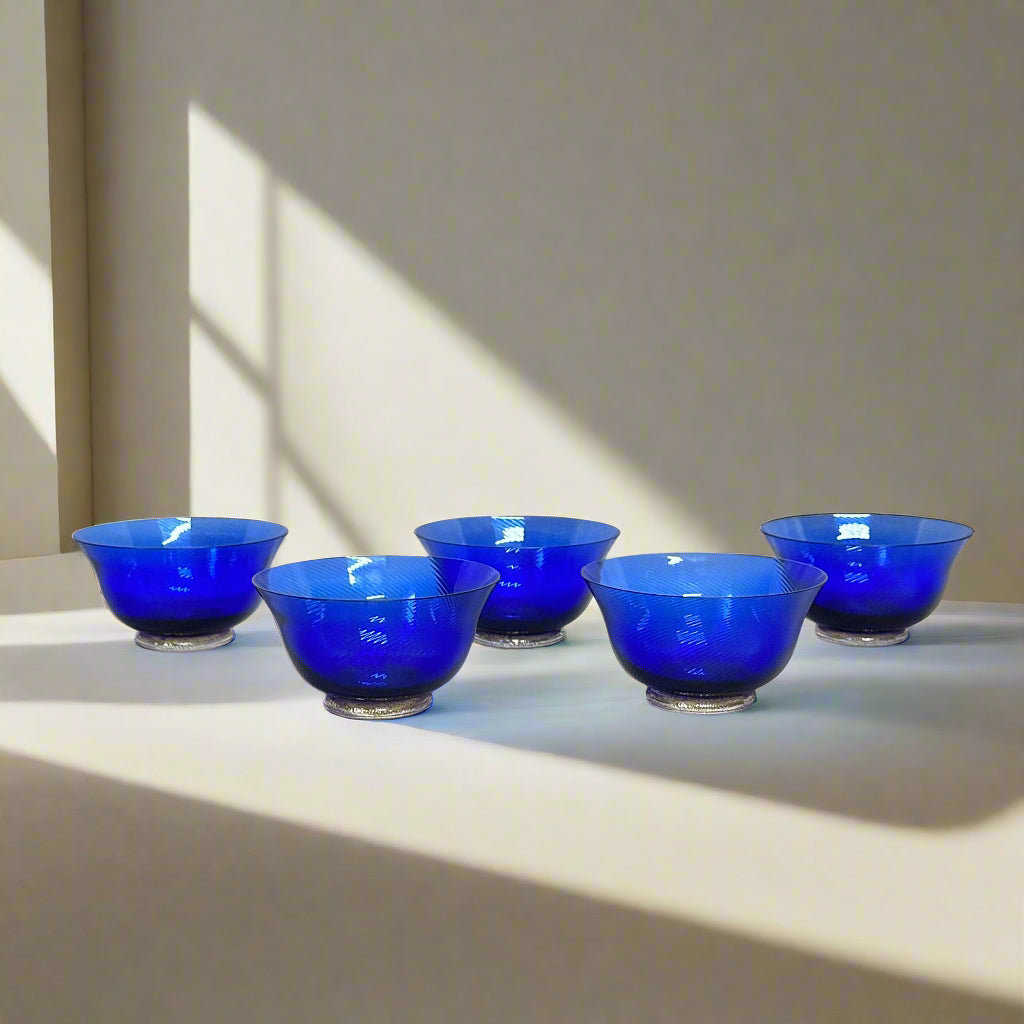 Carlo Moretti Murano Blue & Gold Glass Bowl Set of 5