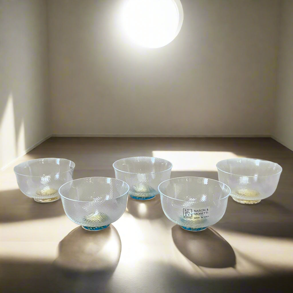 Nasonmoretti Murano Small Miniature Blue & Gold Glass Bowl Set of 5