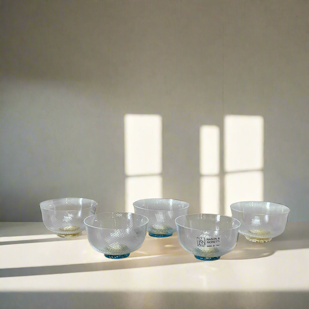 Nasonmoretti Murano Small Miniature Blue & Gold Glass Bowl Set of 5