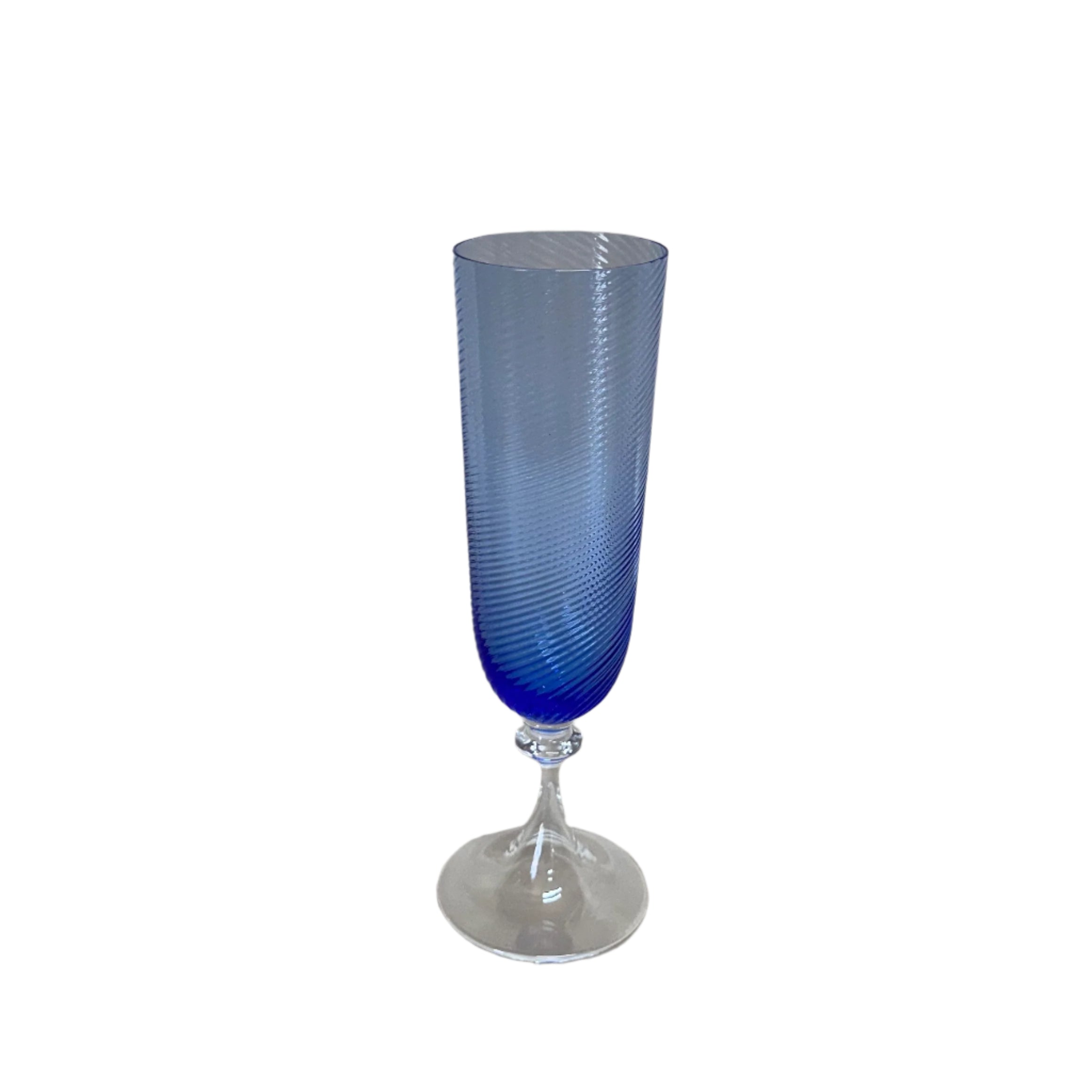 Nasonmoretti Murano Champagne Flutes Blue Clear Swirl Glass
