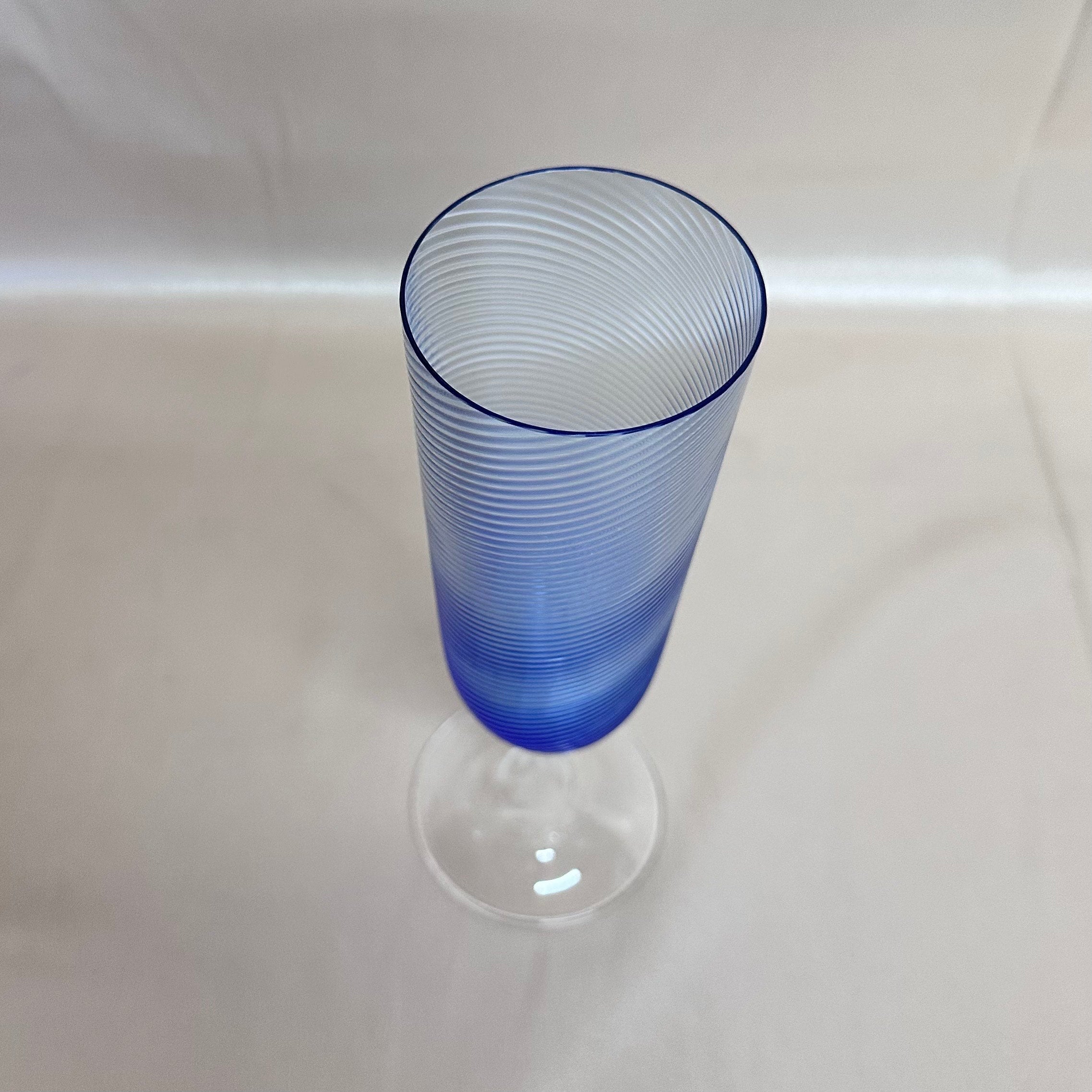 Nasonmoretti Murano Champagne Flutes Blue Clear Swirl Glass
