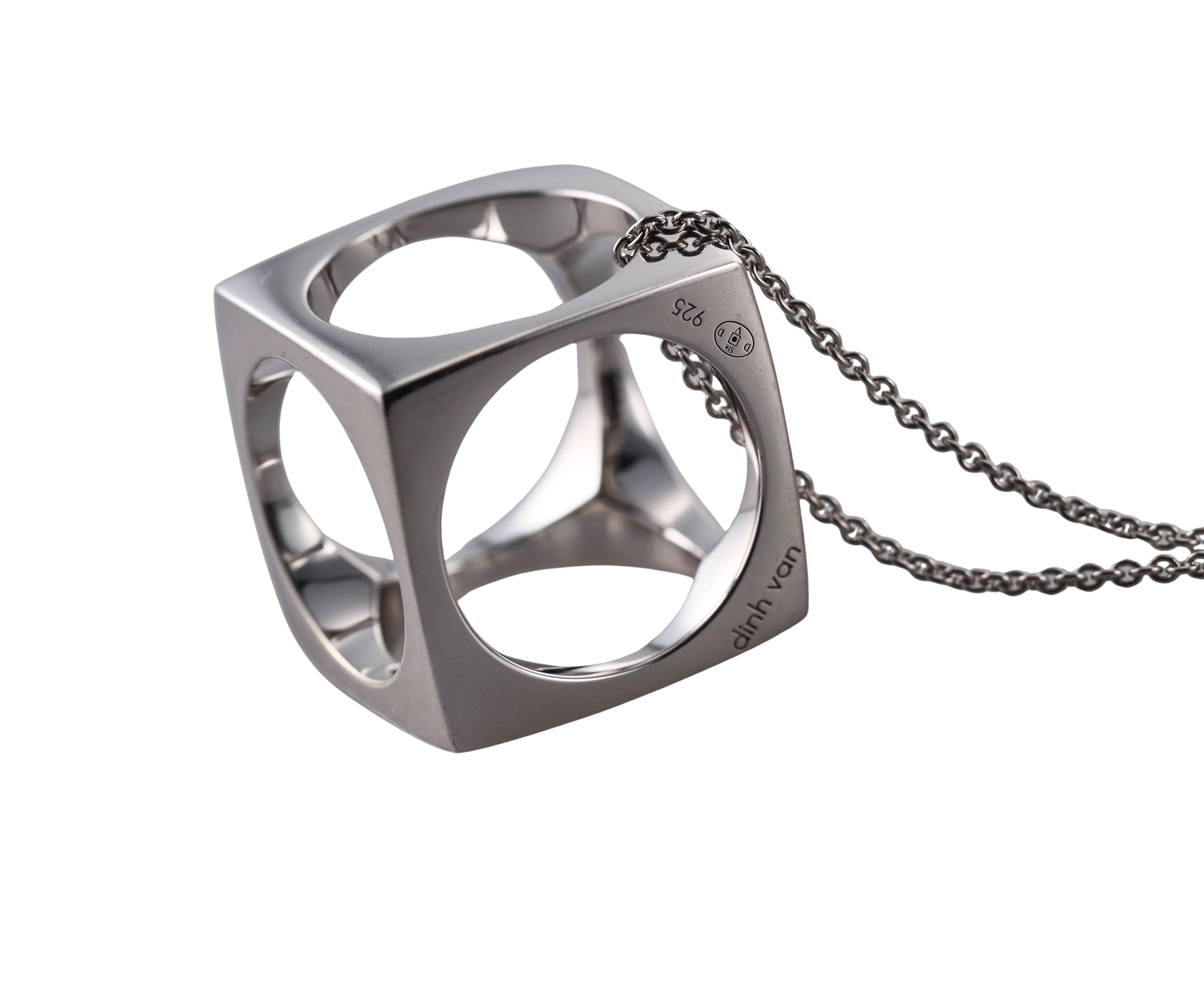 Dinh Van Sterling Cube Pendant Necklace
