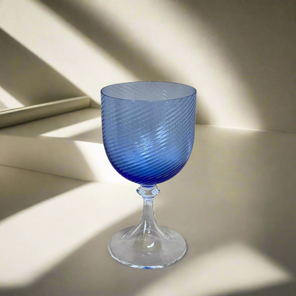 Nasonmoretti Murano Wine Blue Clear Swirl Glass