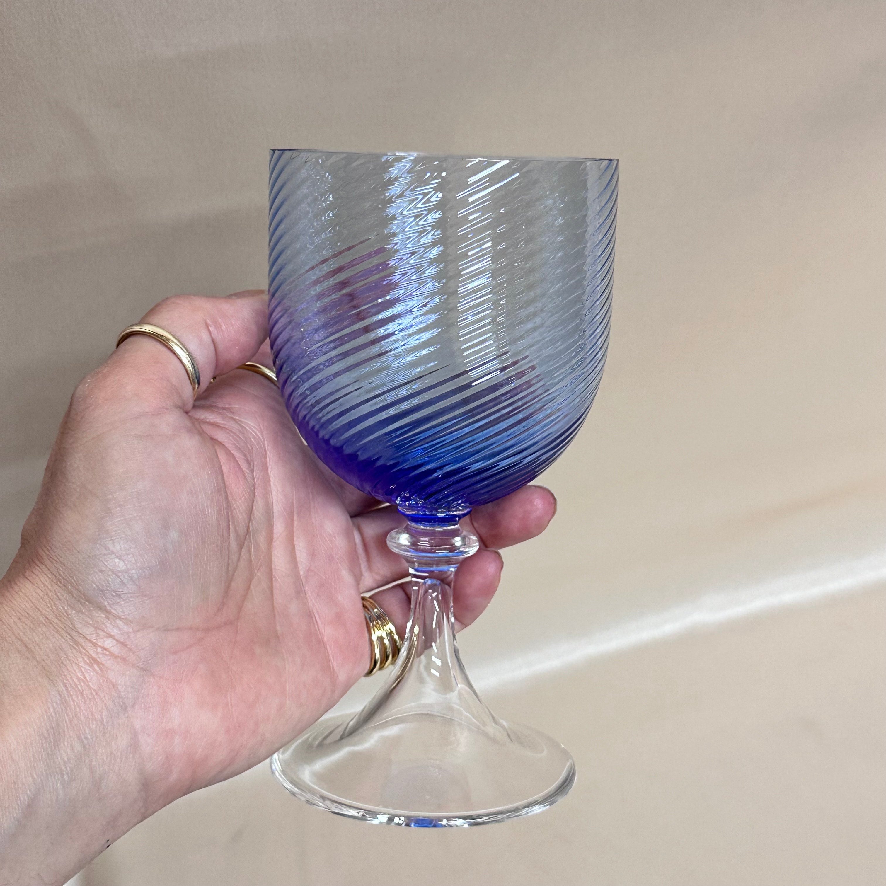 Nasonmoretti Murano Wine Blue Clear Swirl Glass