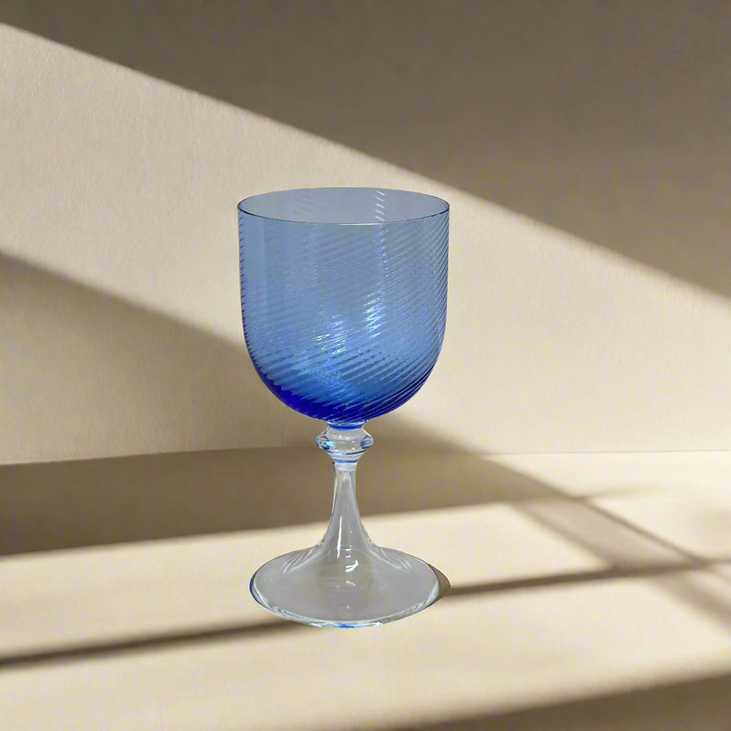 NasonMoretti Murano Wine Blue Clear Swirl Glass