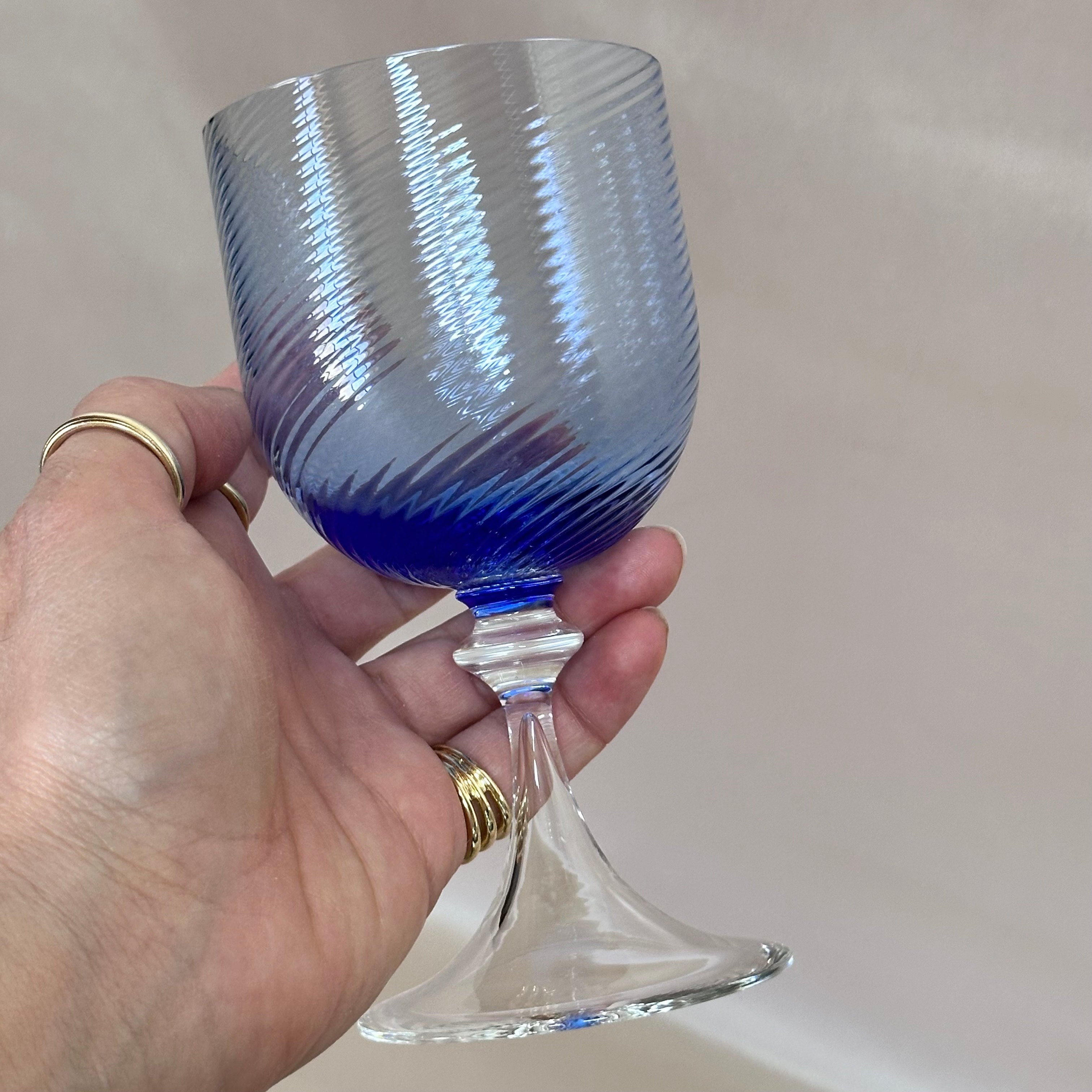 NasonMoretti Murano Wine Blue Clear Swirl Glass