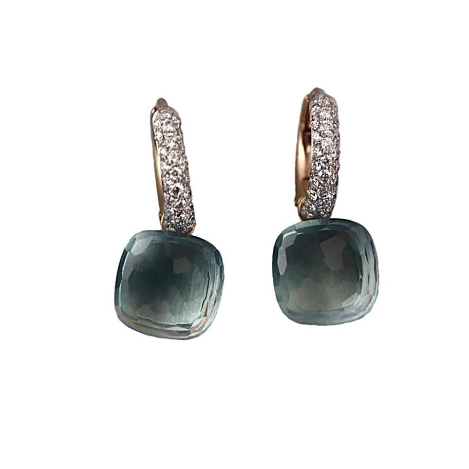 Pomellato Nudo 18k Gold Blue Topaz Diamond Earrings