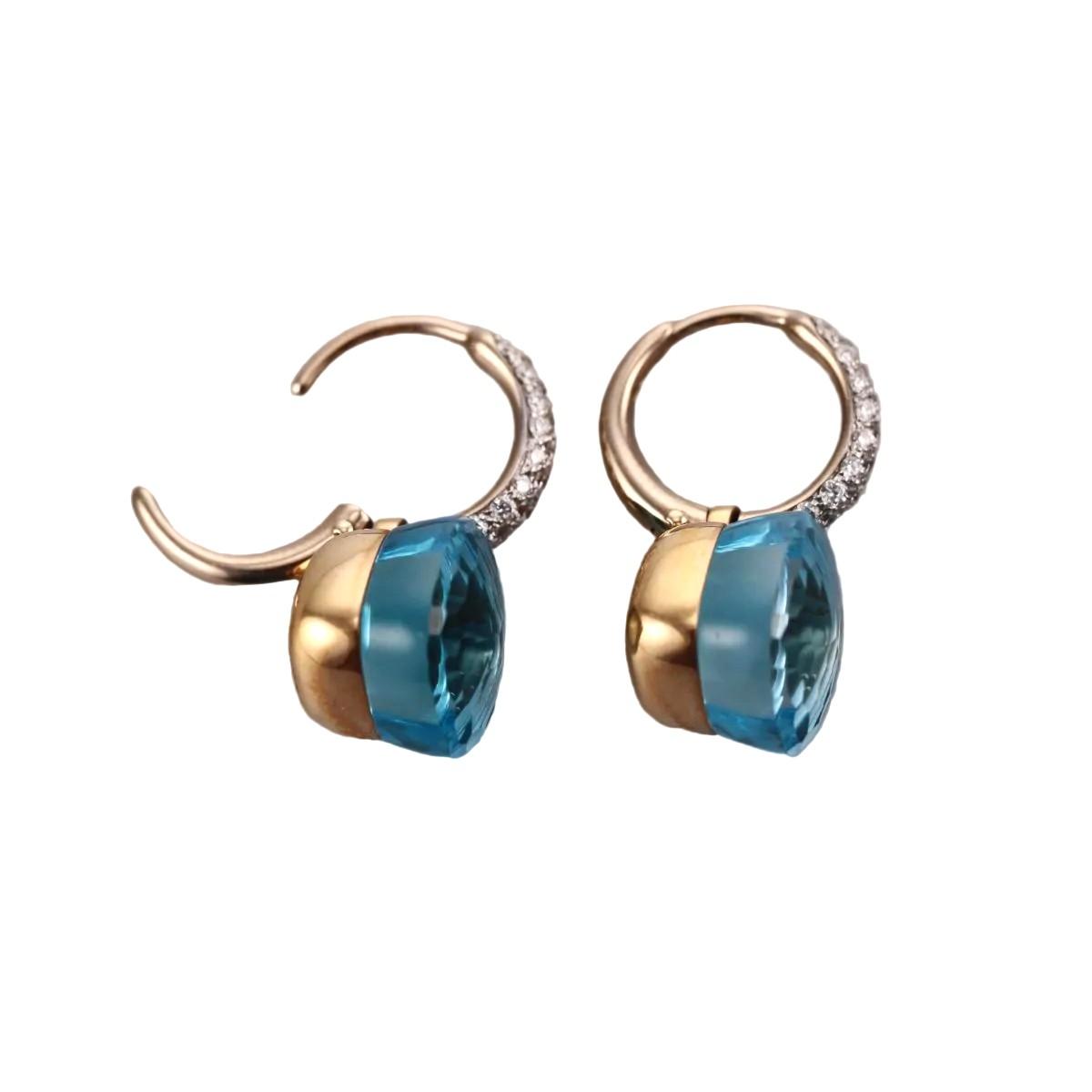Pomellato Nudo 18k Gold Blue Topaz Diamond Earrings