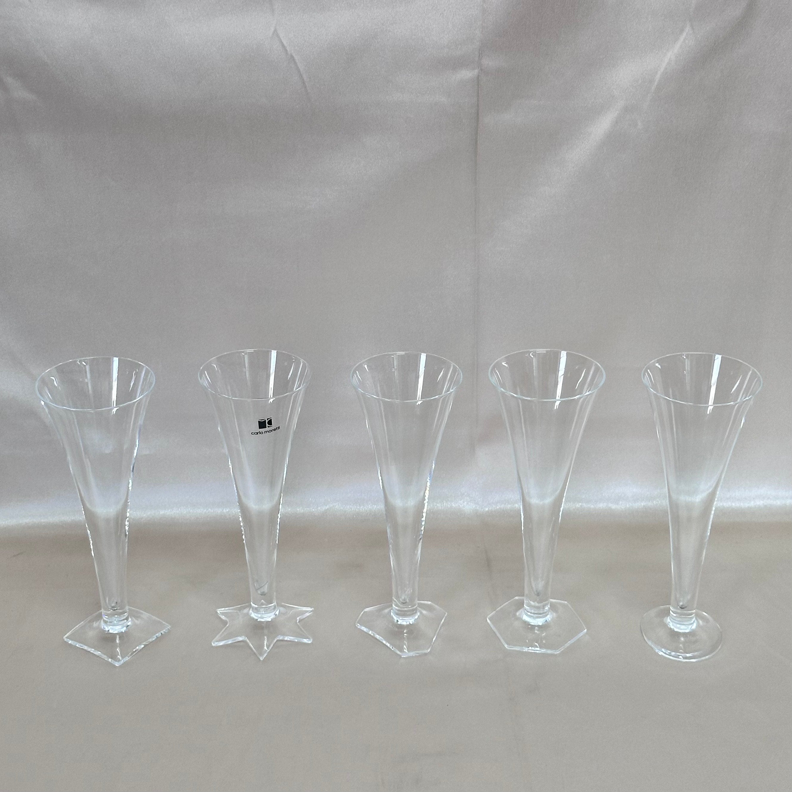 Carlo Moretti Murano Champagne Flutes Clear Glass Set of 5